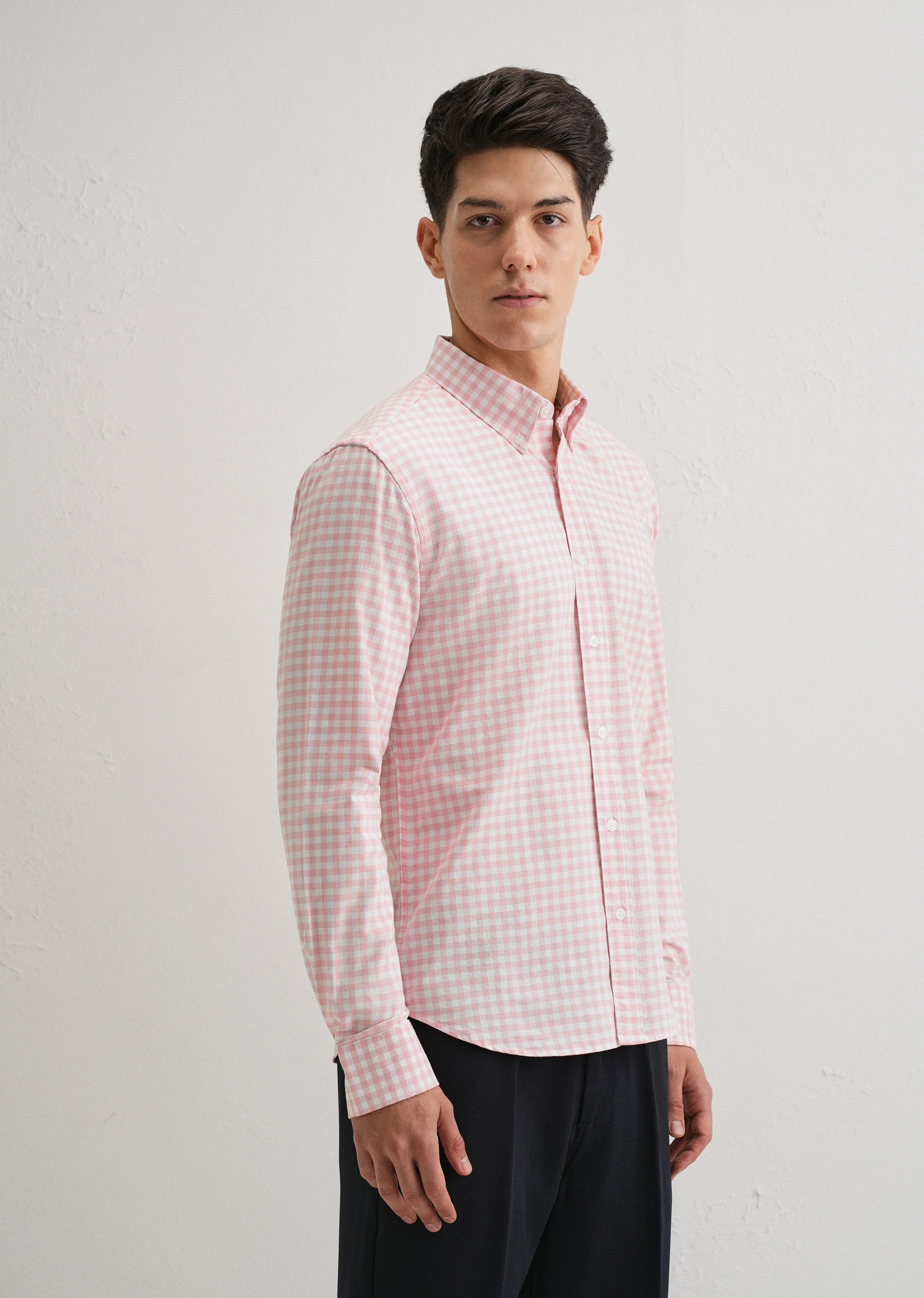 Pink Gingham Check Cotton Oxford Shirt - Image 4