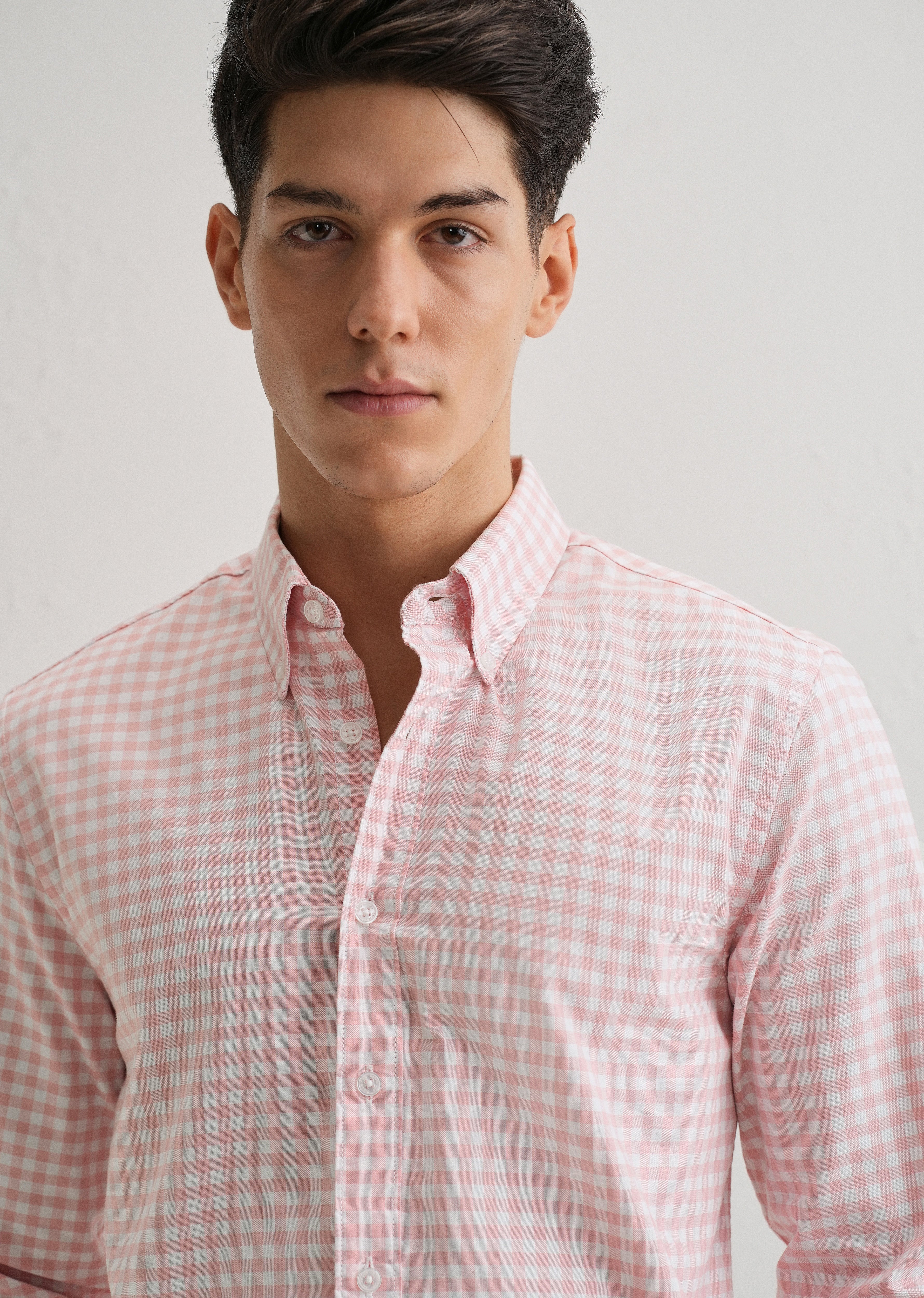 Pink Gingham Check Cotton Oxford Shirt - Image 5