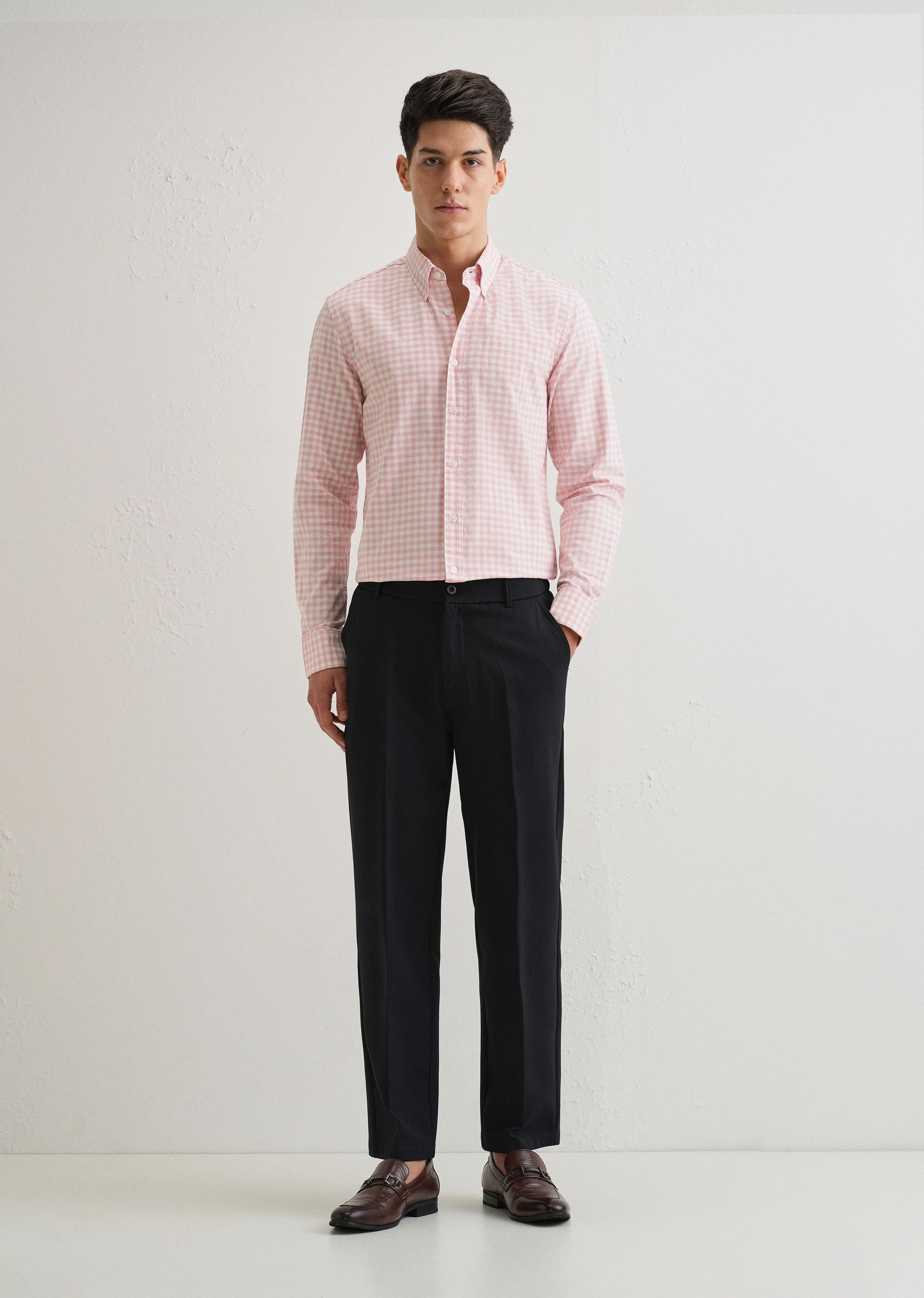 Pink Gingham Check Cotton Oxford Shirt - Image 6