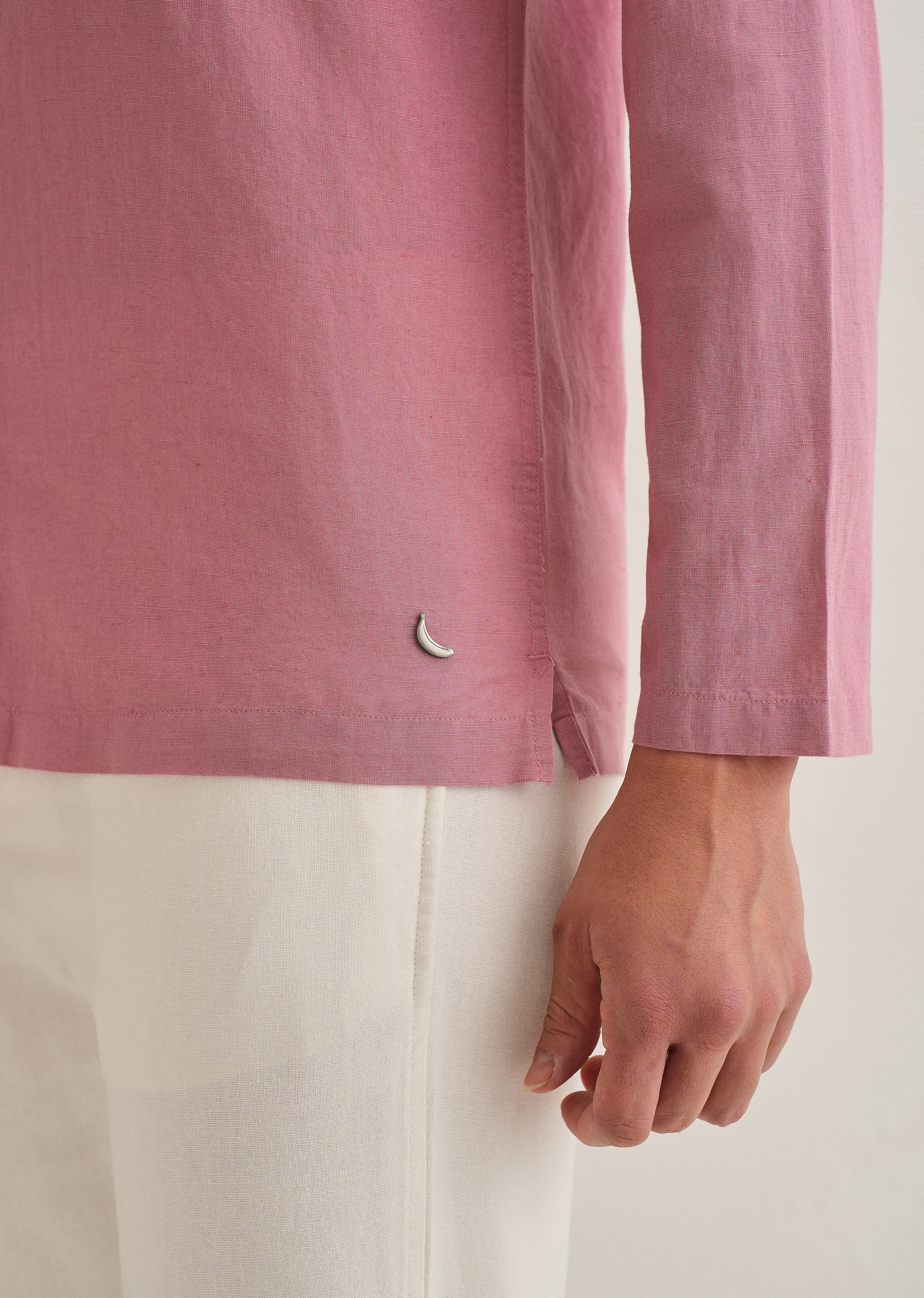 Pink Hidden Sleeve Placket Cotton Linen Shirt - Image 6