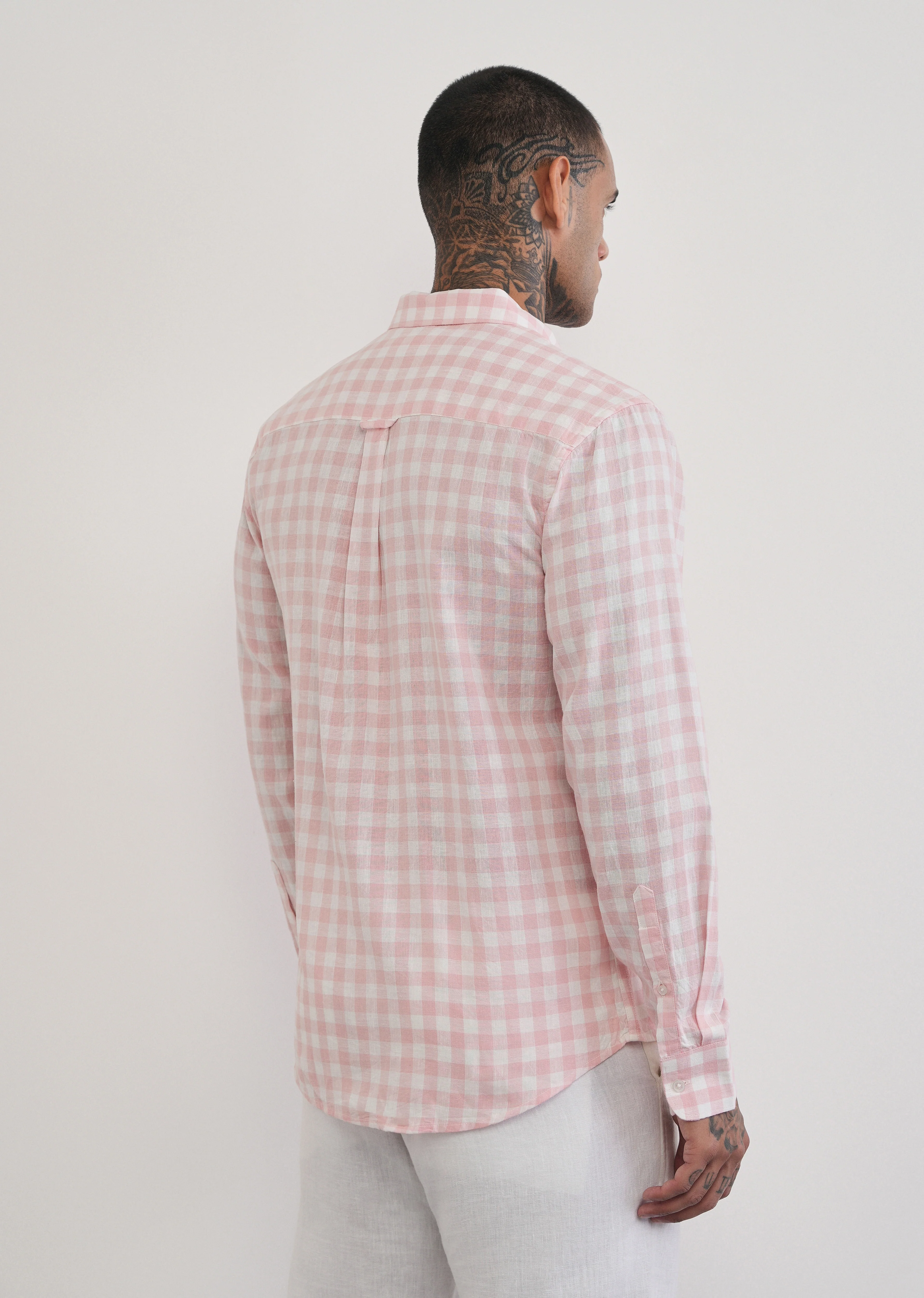 Pink Lyocell Linen Blend Check Shirt - Image 2