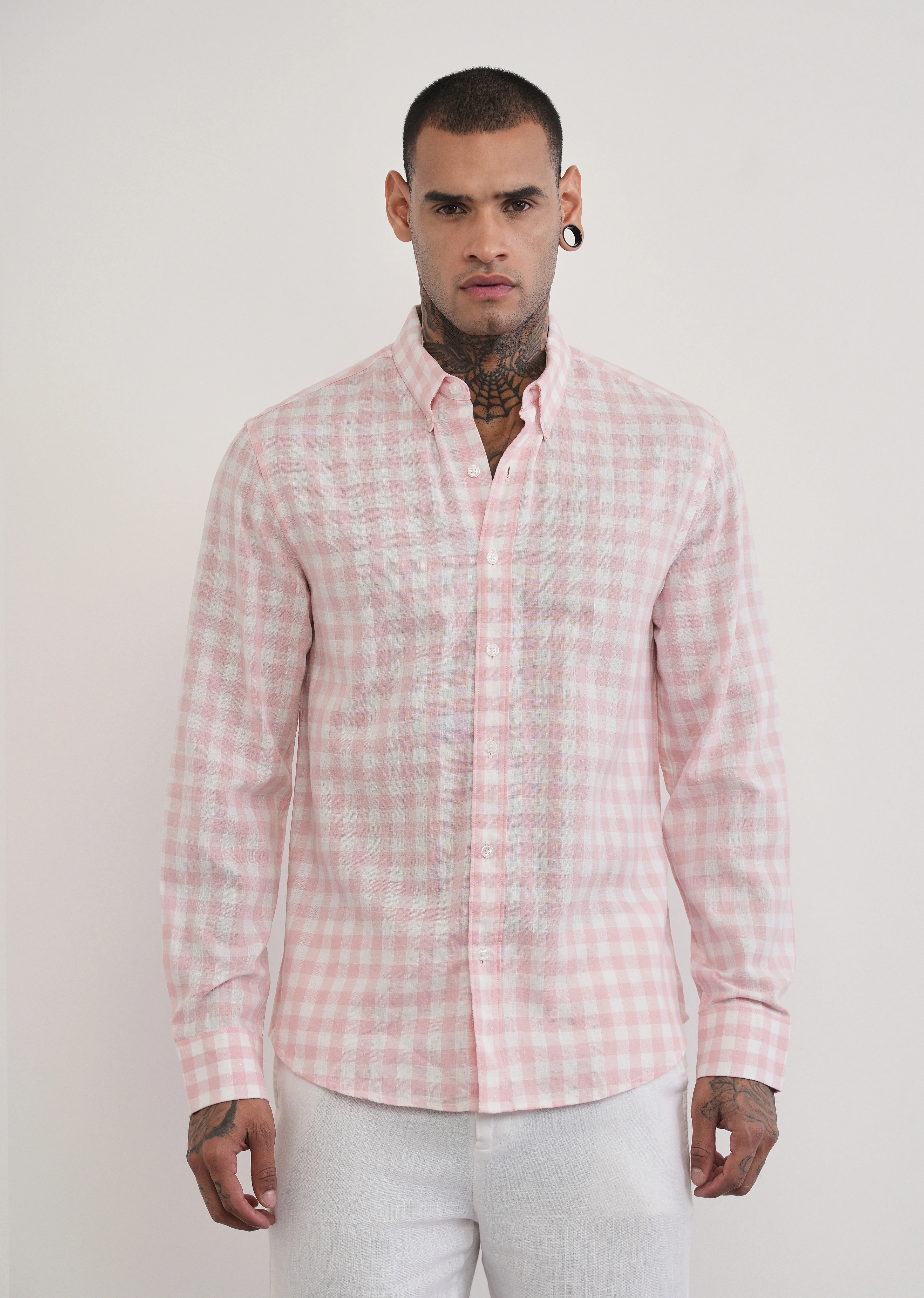 Pink Lyocell Linen Blend Check Shirt - Image 3