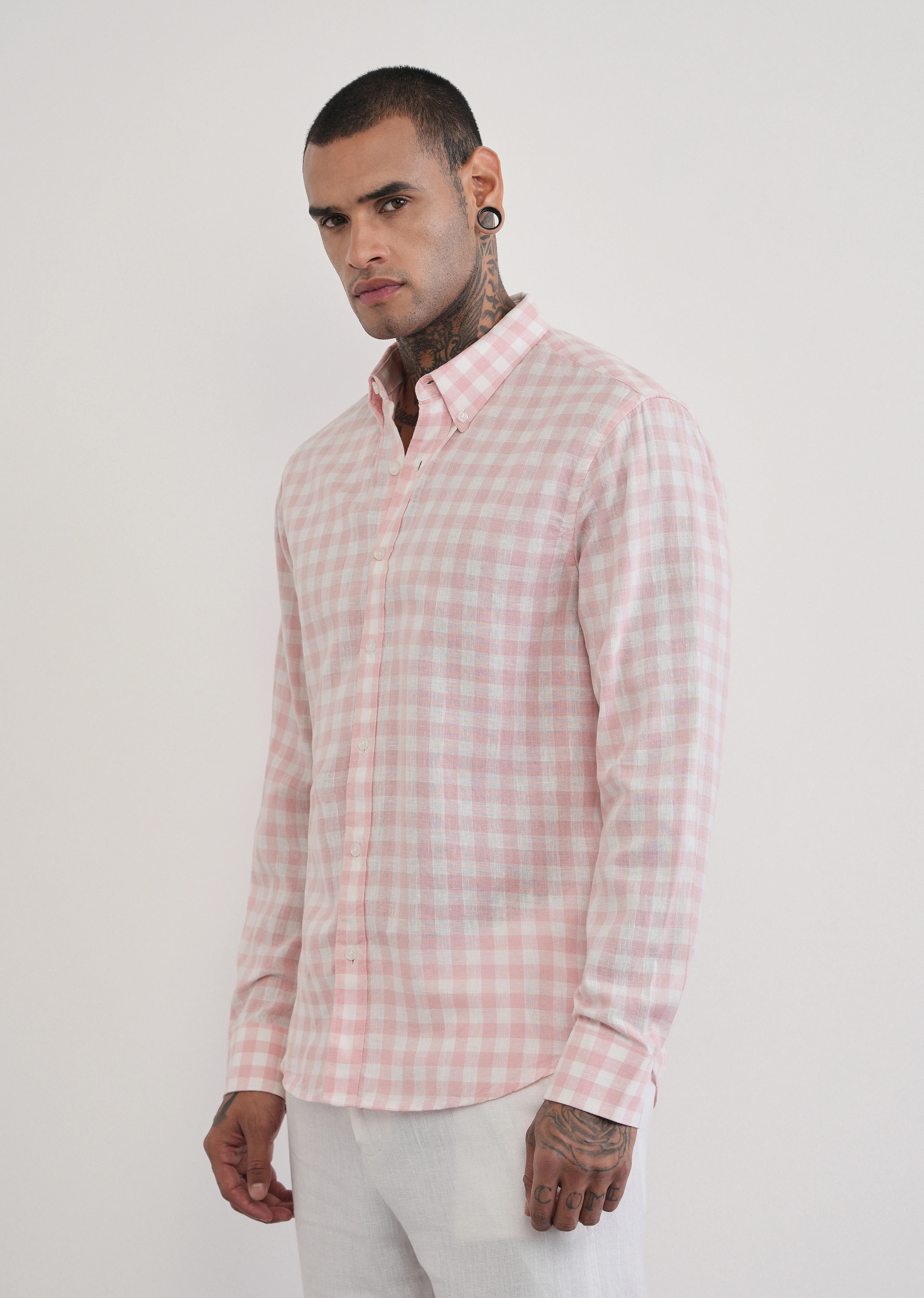 Pink Lyocell Linen Blend Check Shirt - Image 4