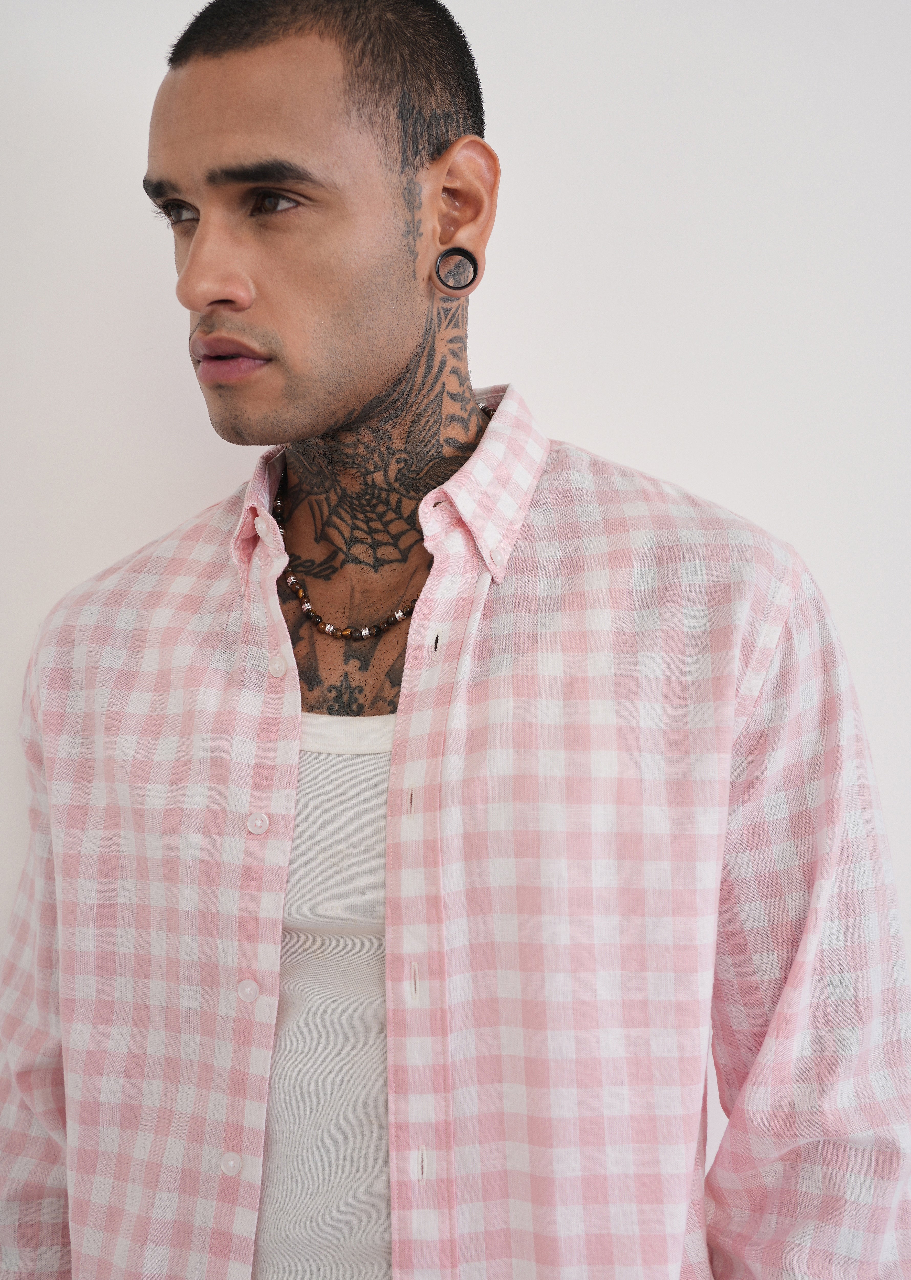 Pink Lyocell Linen Blend Check Shirt - Image 5