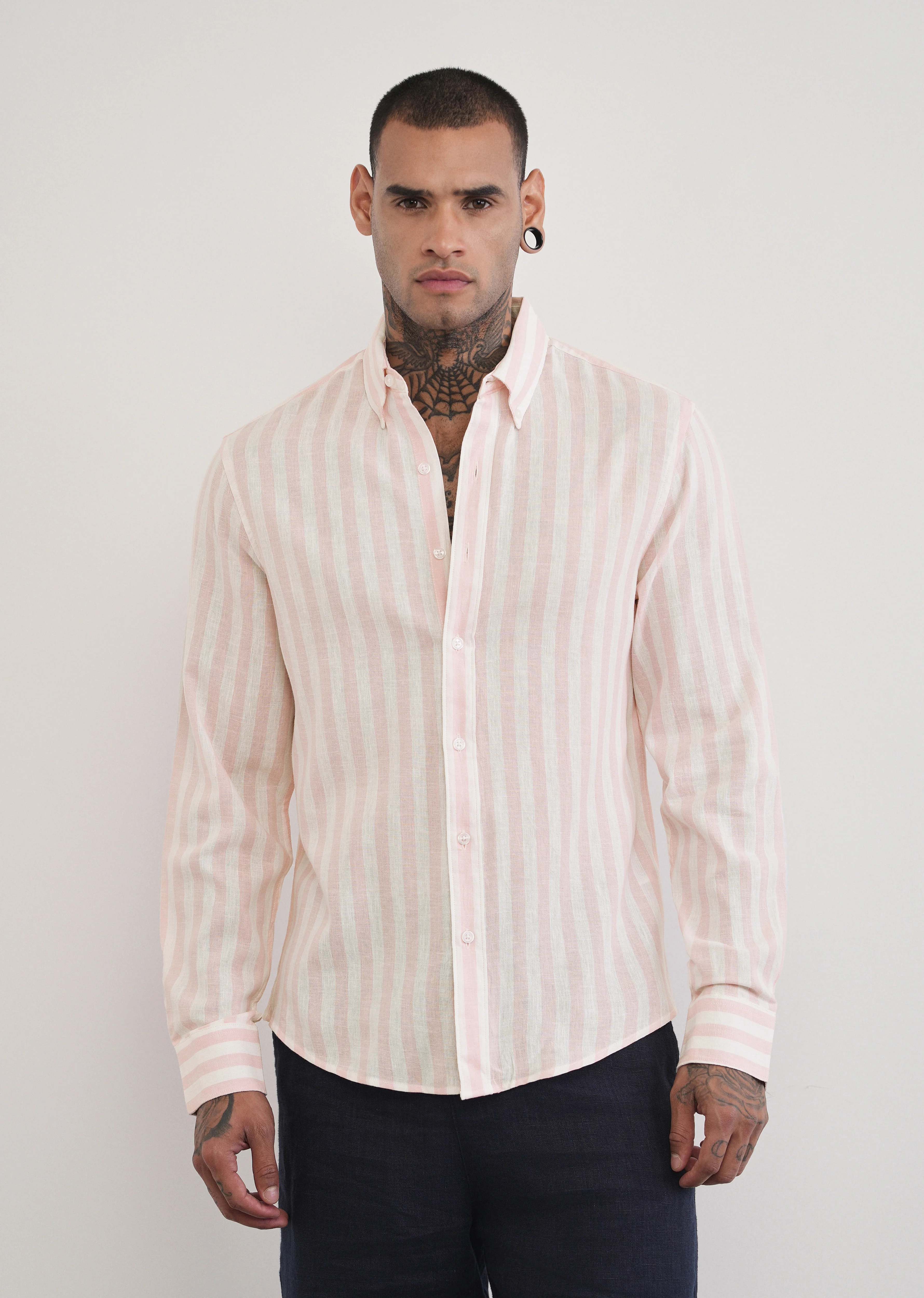 Pink Lyocell Linen Blend Stripe Shirt - Image 3