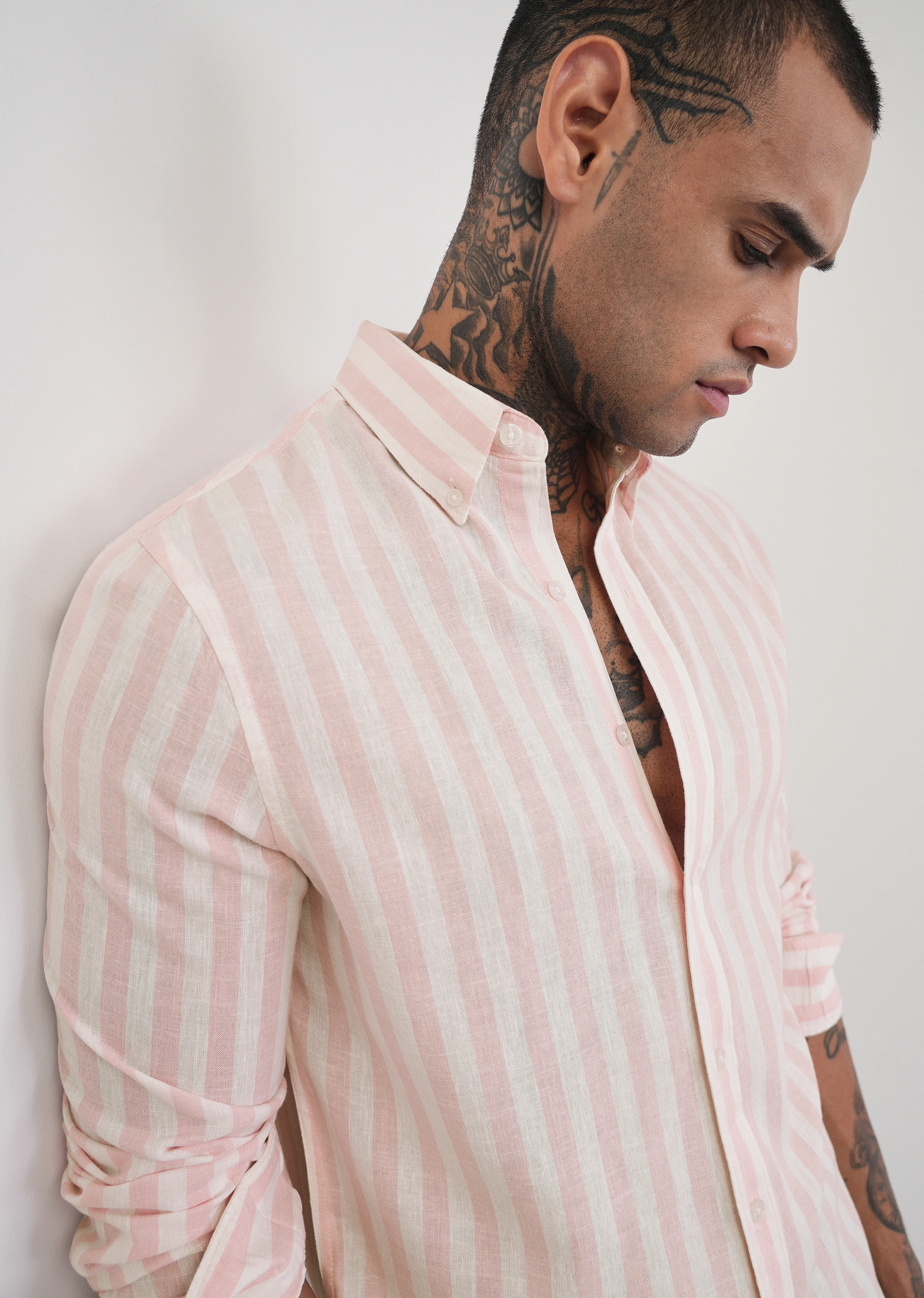 Pink Lyocell Linen Blend Stripe Shirt - Image 5