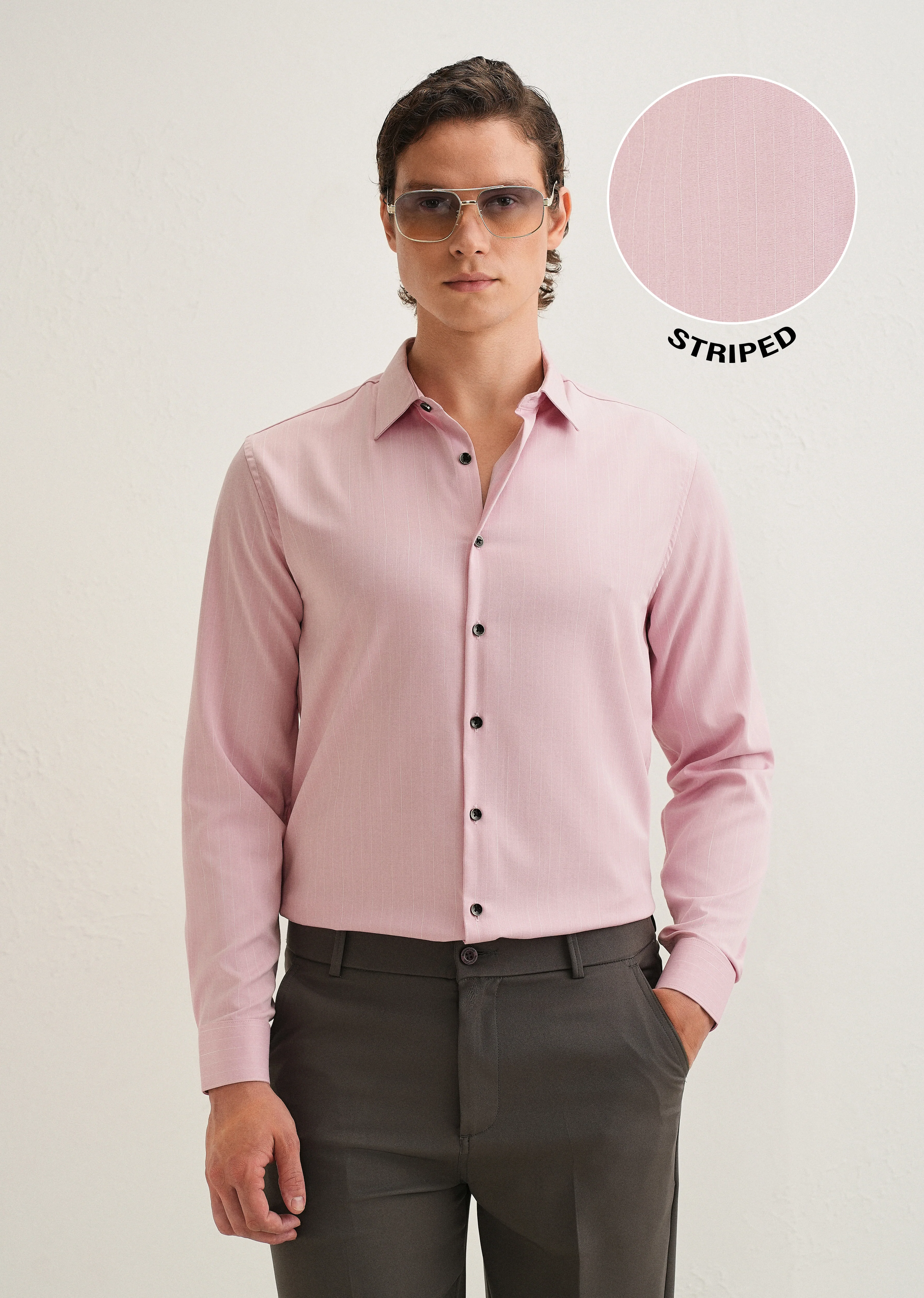 Pink Pin Striped Wrinkle Free Shirt - Image 3