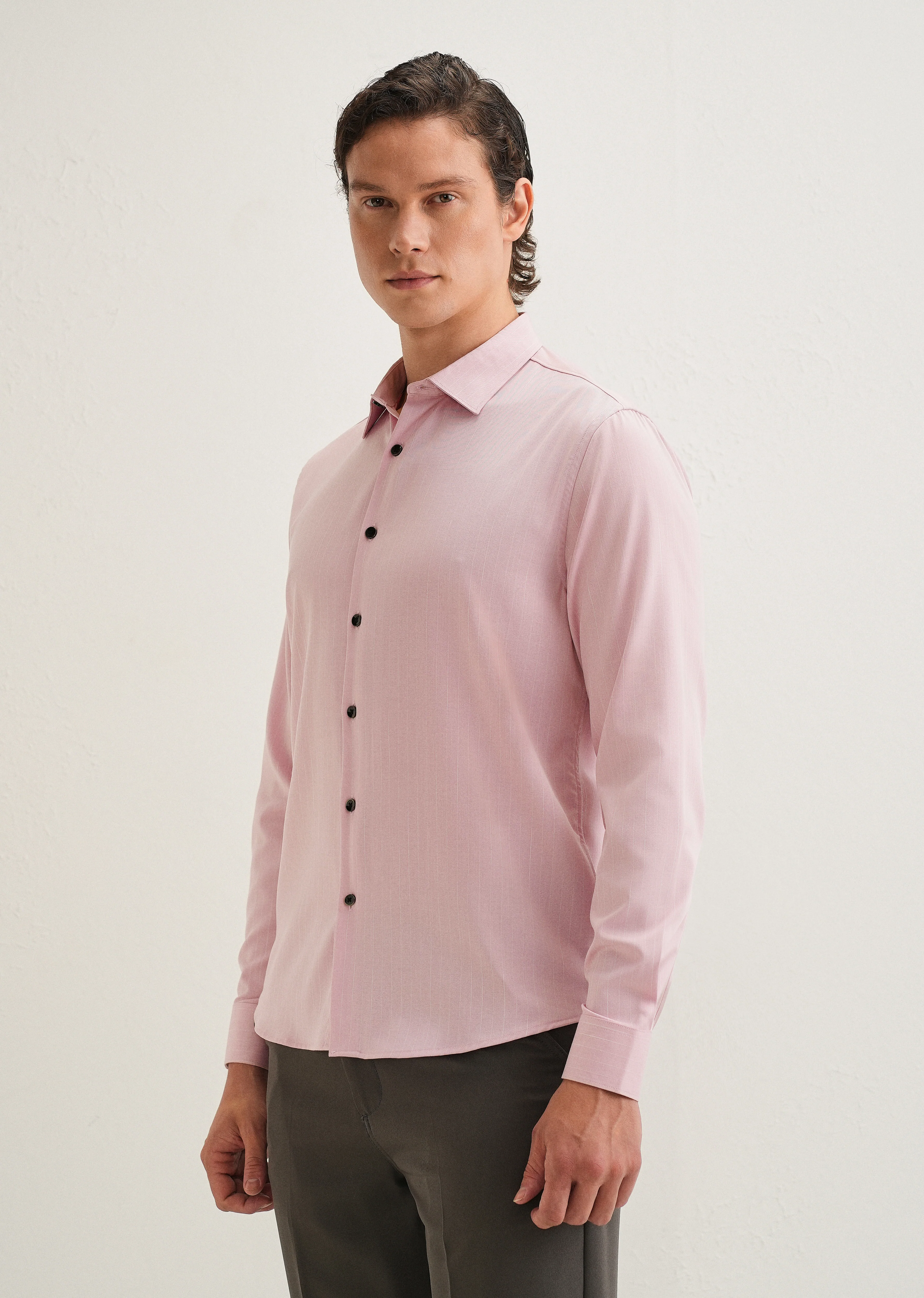 Pink Pin Striped Wrinkle Free Shirt - Image 6