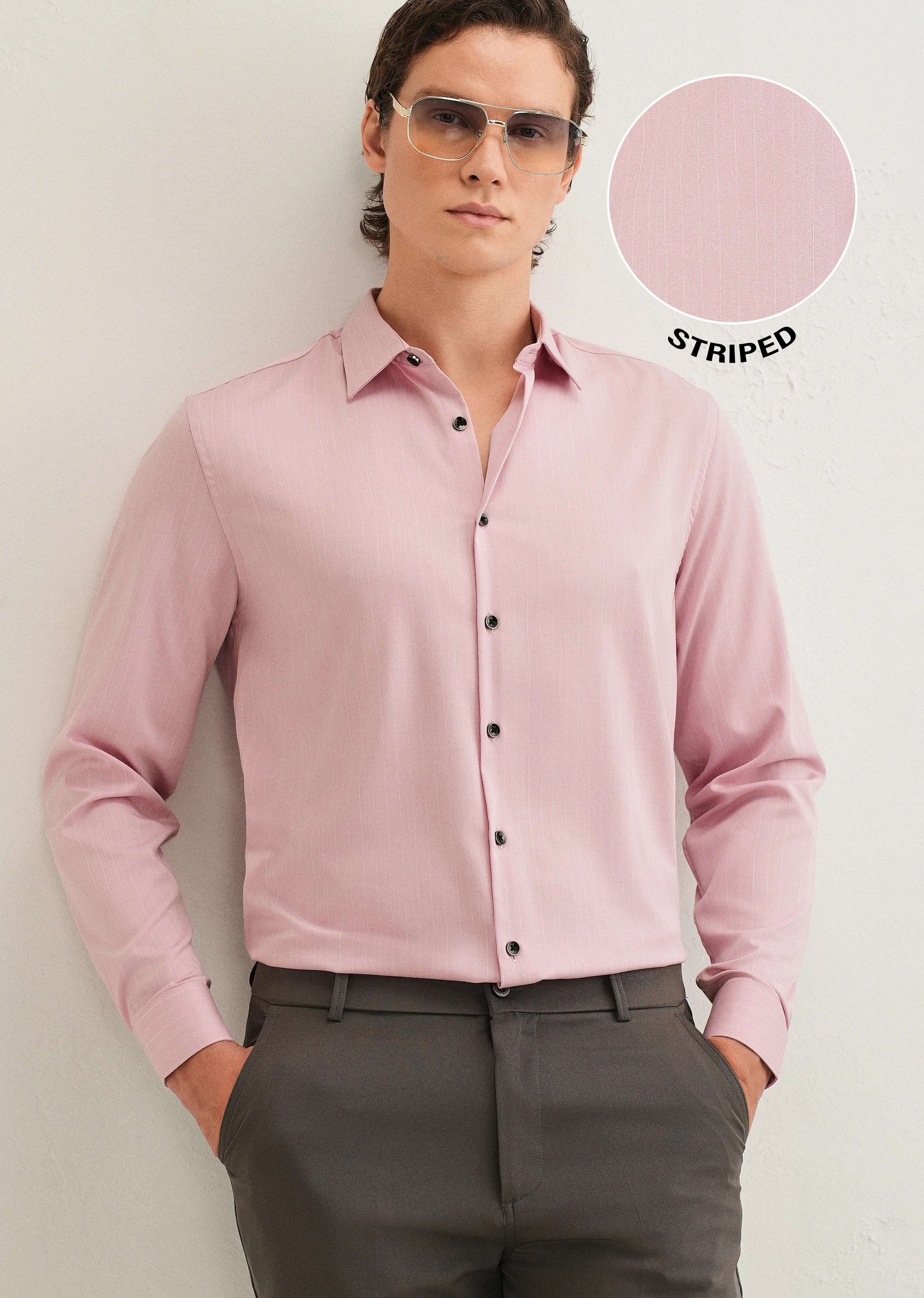 Pink Pin Striped Wrinkle Free Shirt - Image 8