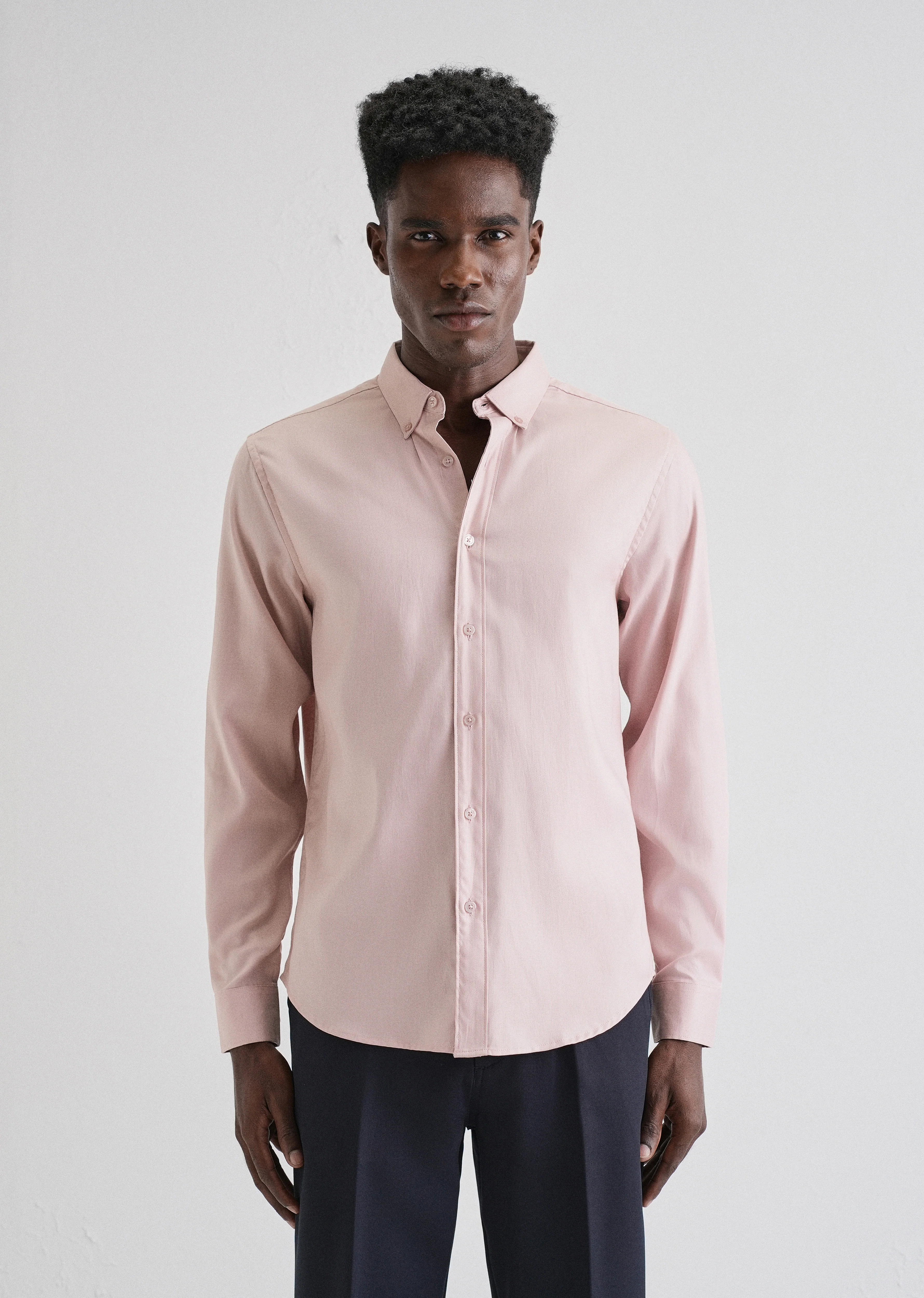 Pink Plain Blended Cotton Regular Fit Shirt - Image 3