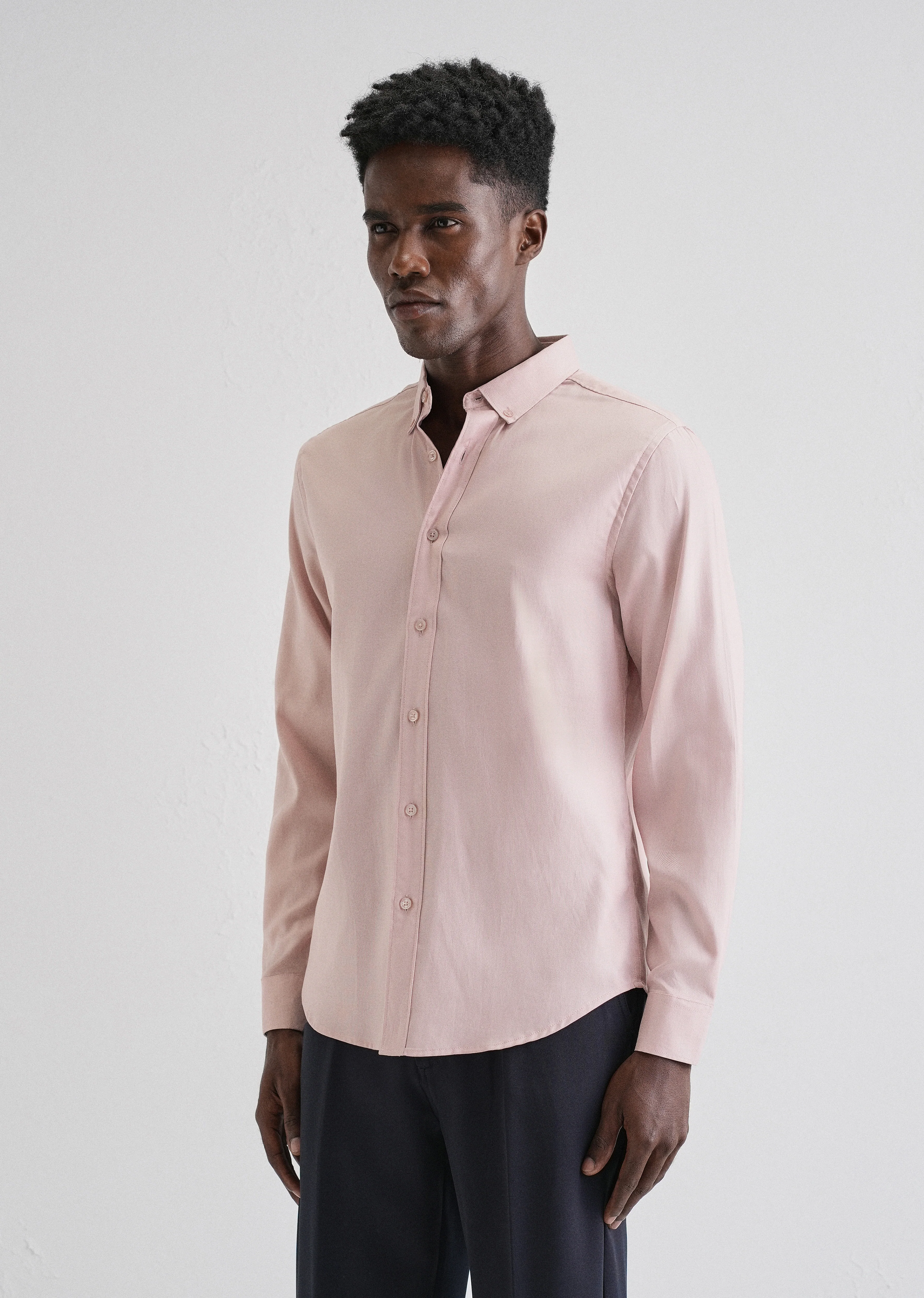Pink Plain Blended Cotton Regular Fit Shirt - Image 4
