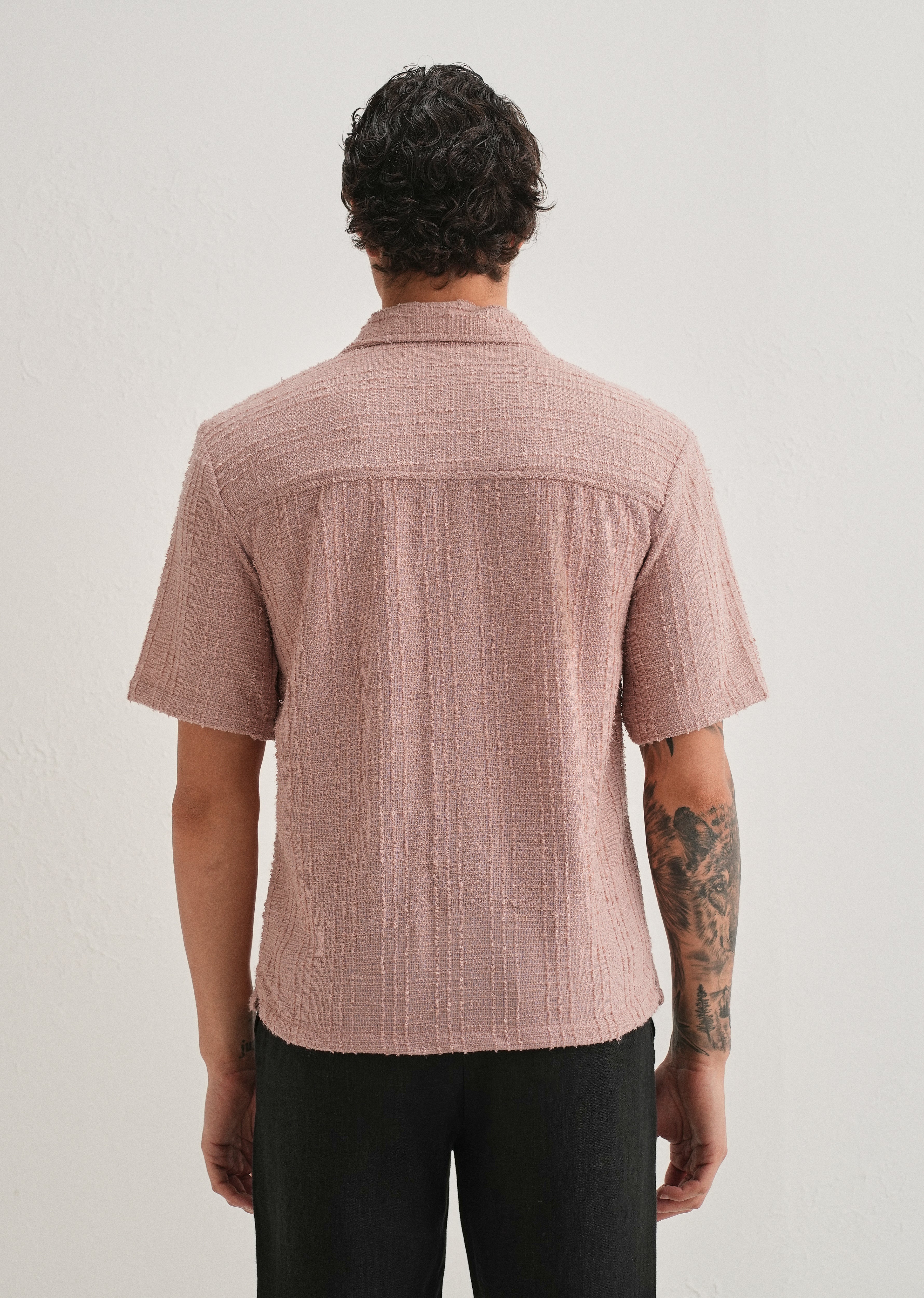 Pink Plain Cuban Collar Knitted Shirt - Image 2