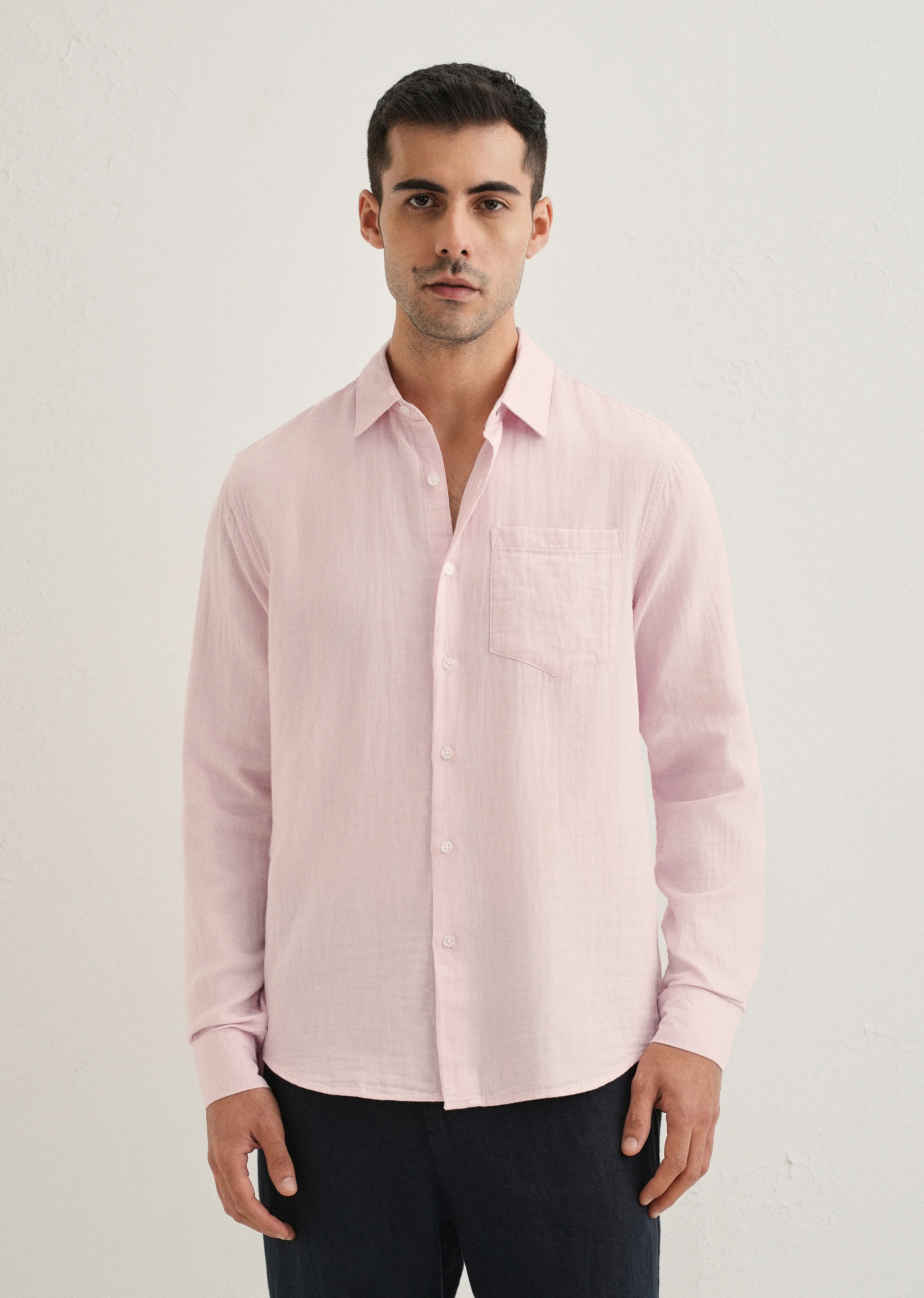 Pink Plain Double Cloth Cotton Shirt - Image 3