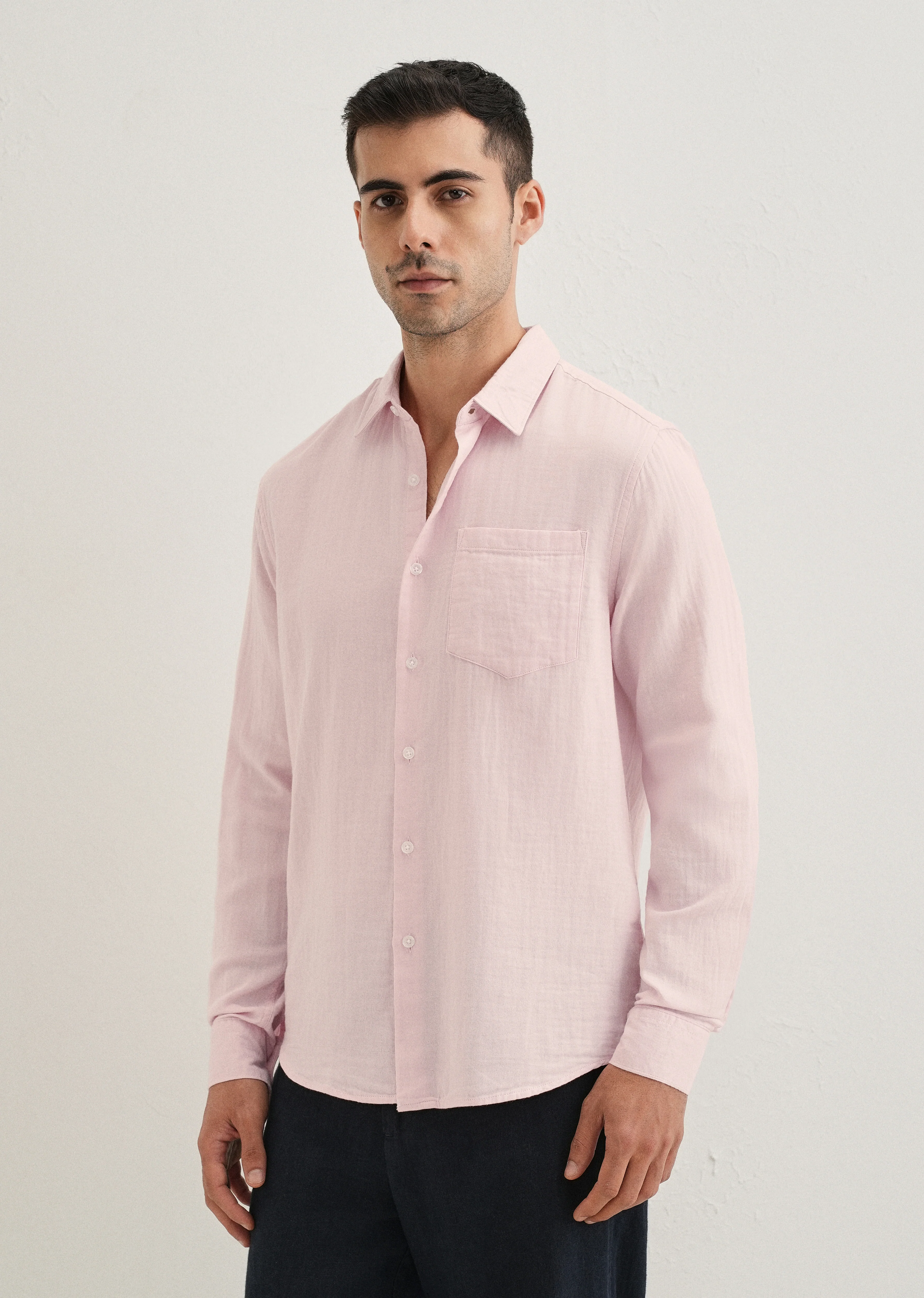 Pink Plain Double Cloth Cotton Shirt - Image 4