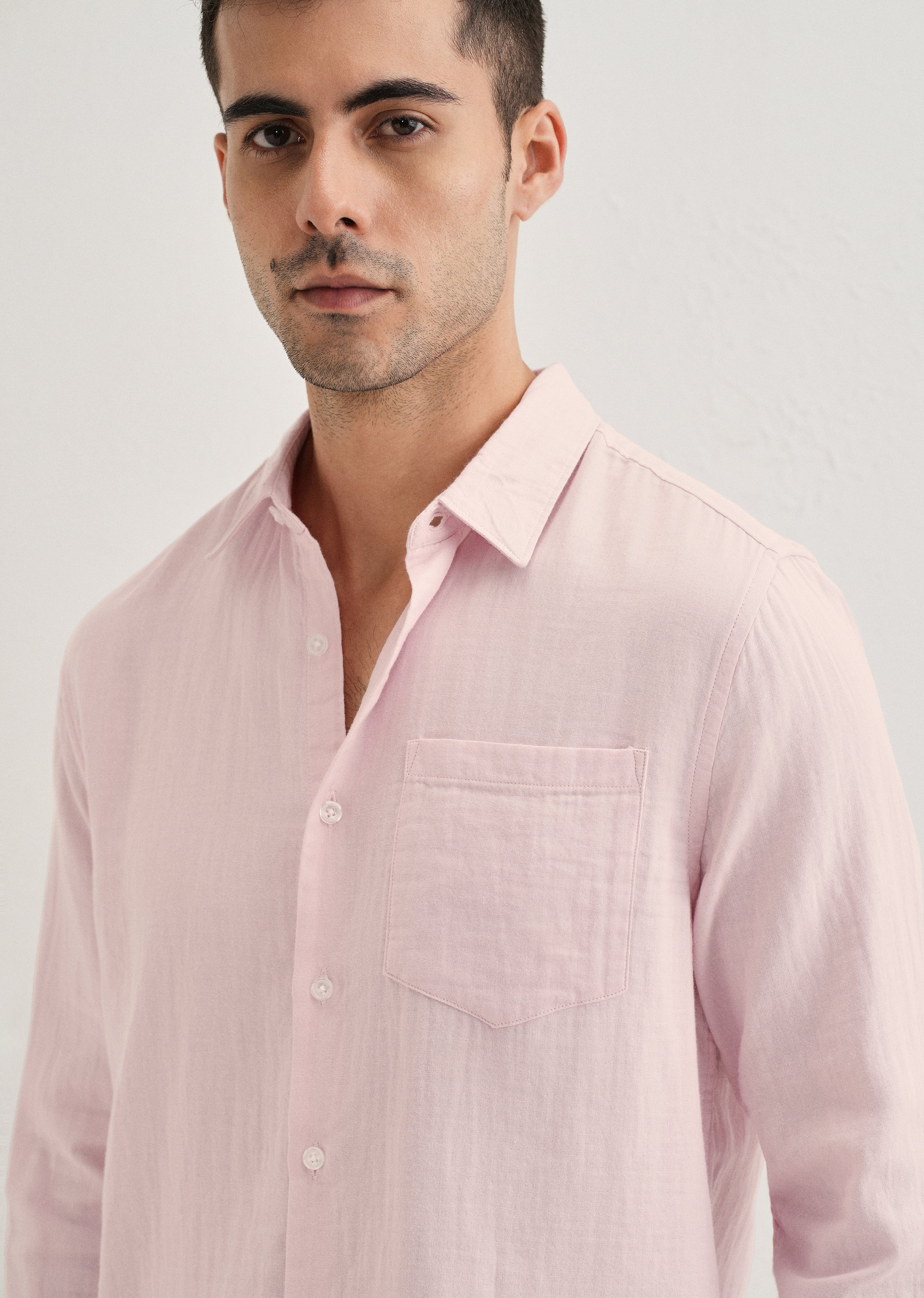 Pink Plain Double Cloth Cotton Shirt - Image 5