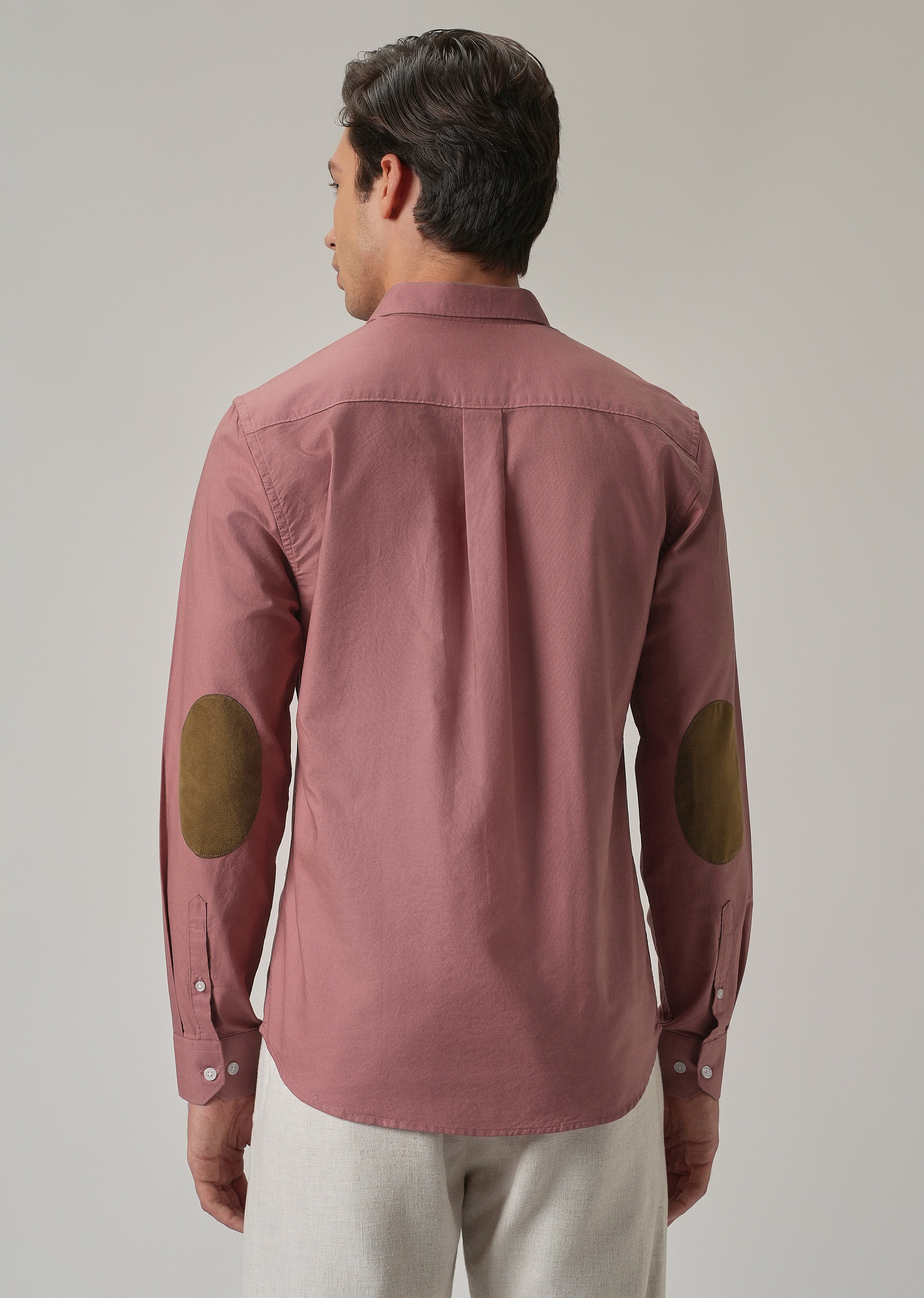 Pink Plain Elbow Patch Oxford Shirt - Image 3