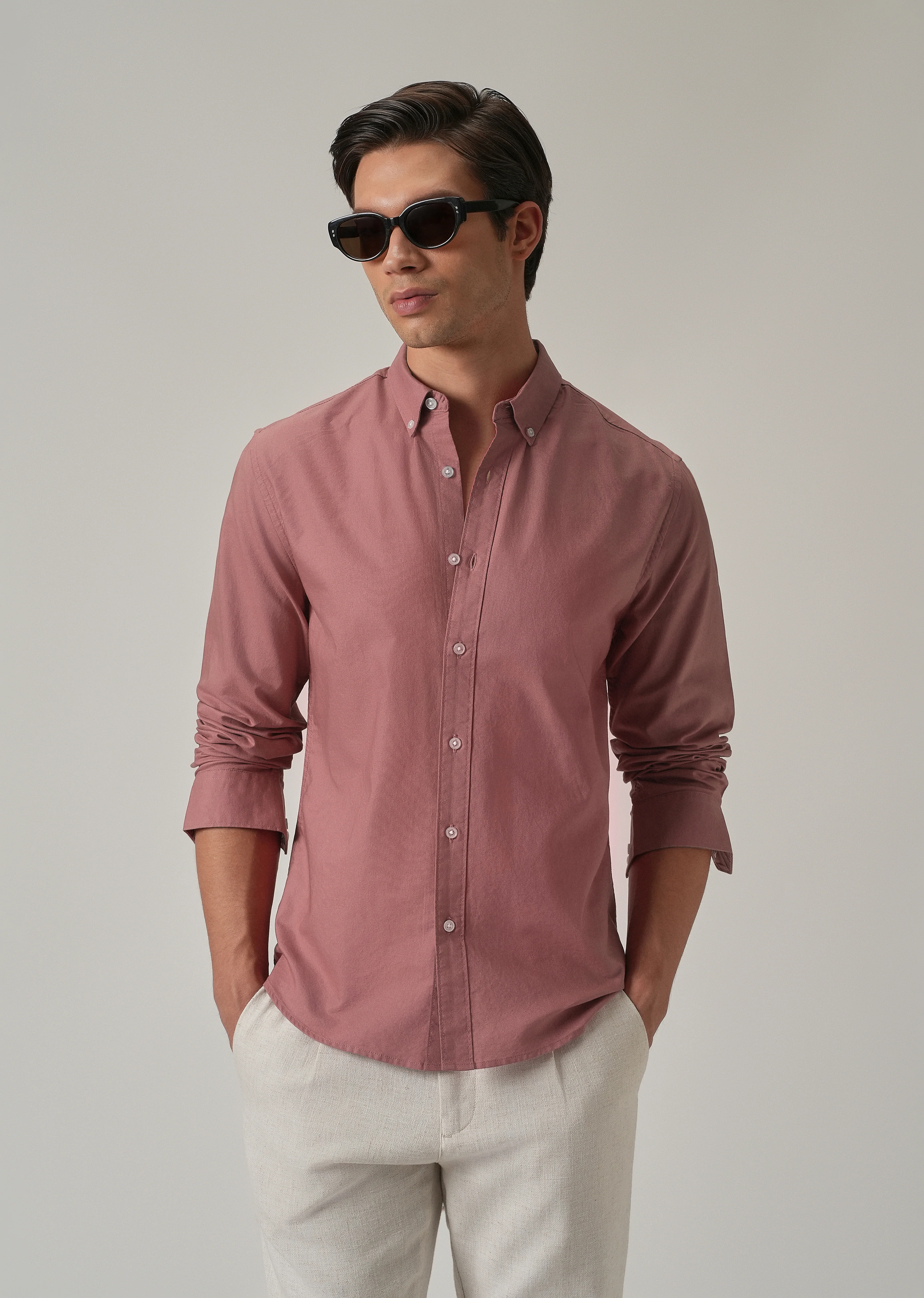 Pink Plain Elbow Patch Oxford Shirt - Image 7