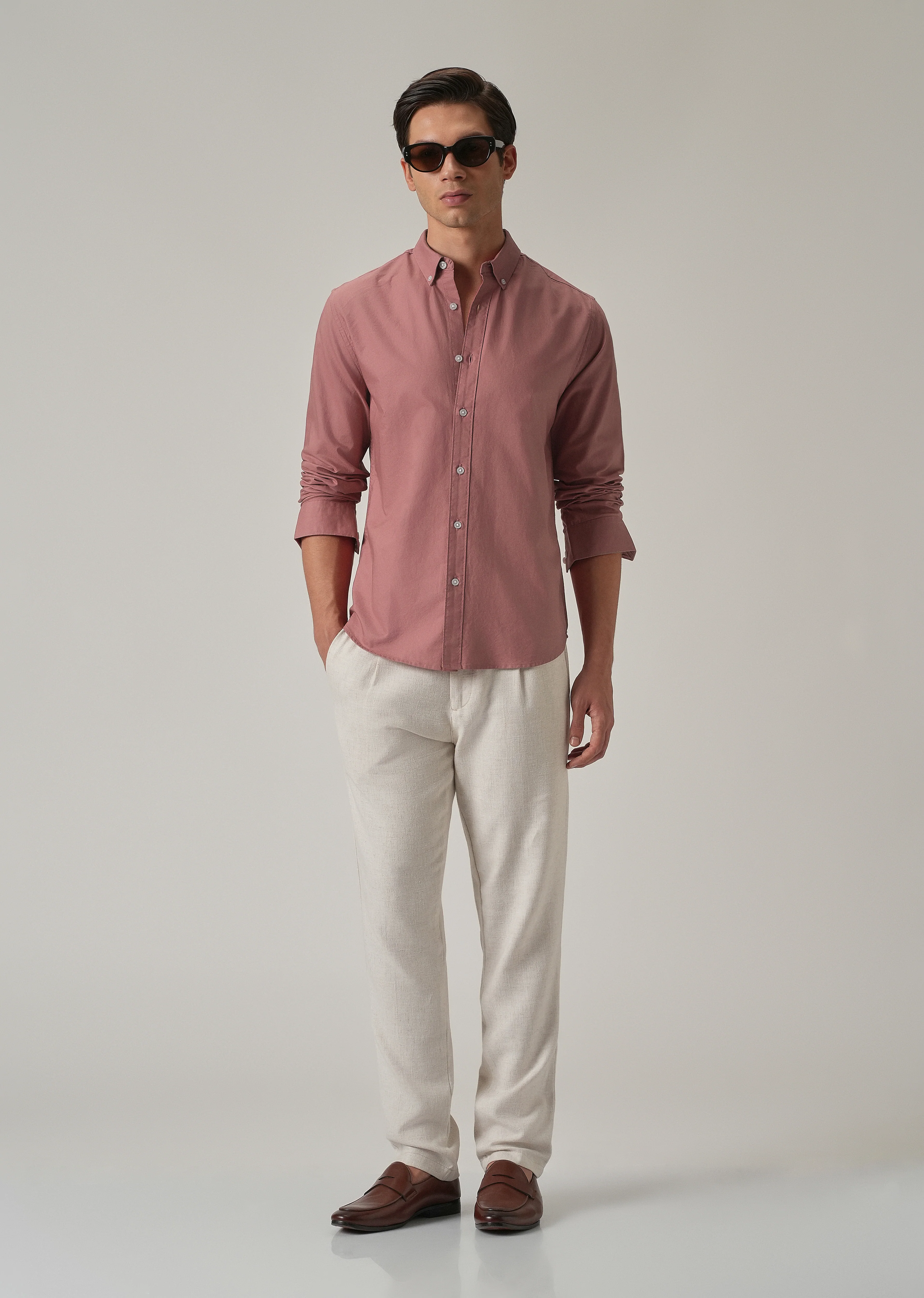 Pink Plain Elbow Patch Oxford Shirt - Image 8