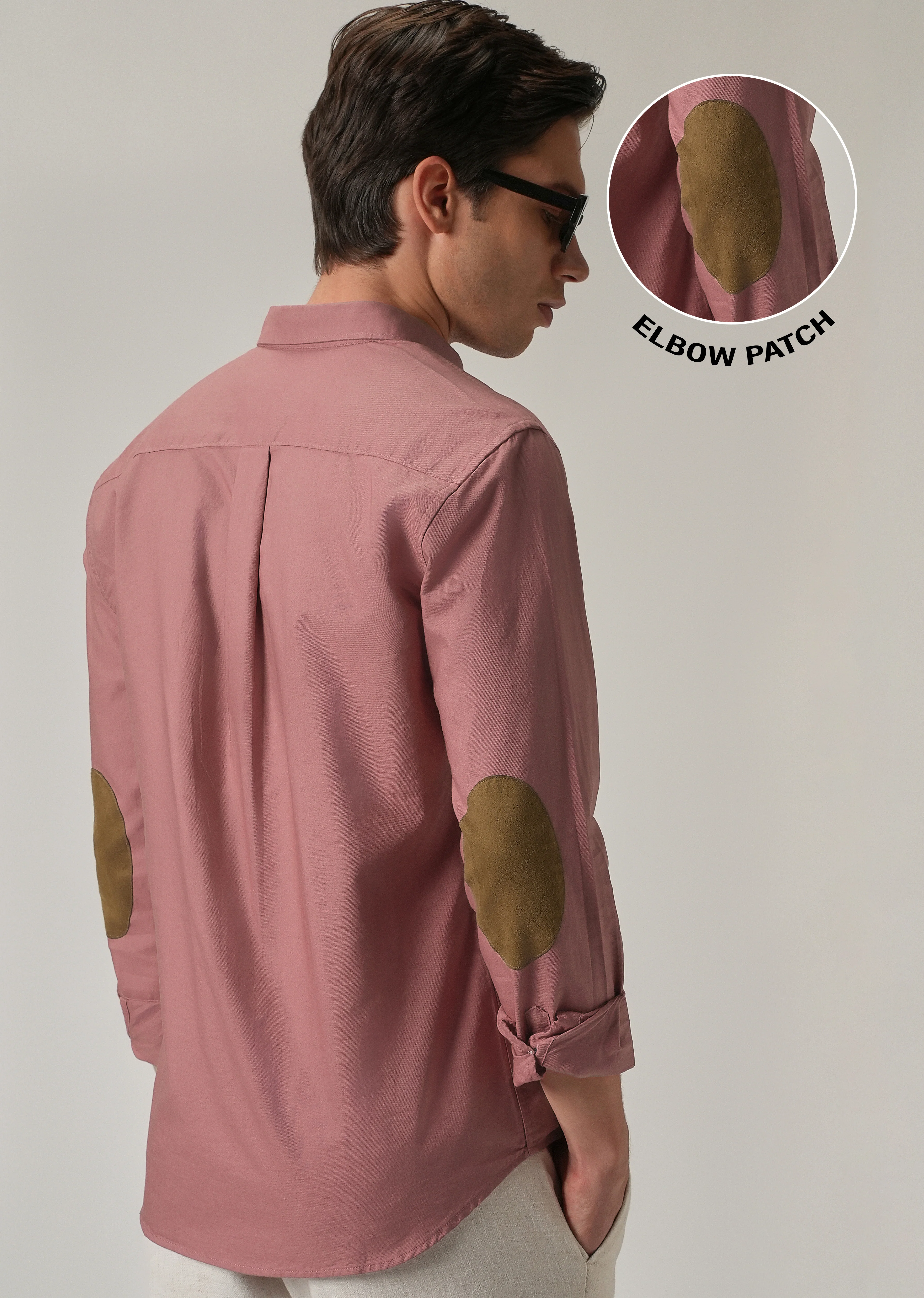 Pink Plain Elbow Patch Oxford Shirt - Image 9