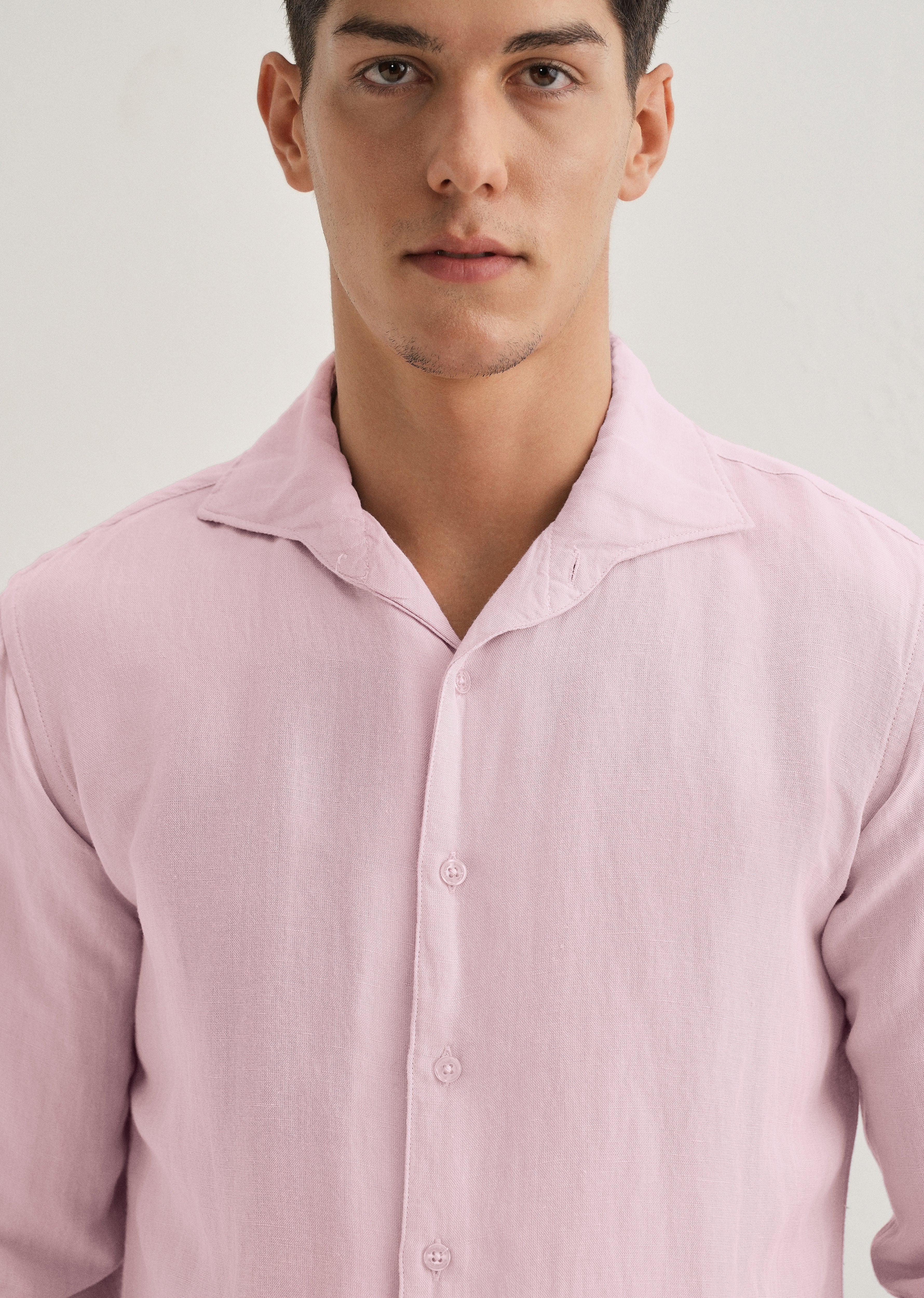 Pink Plain Linen Viscose Shirt - Image 2