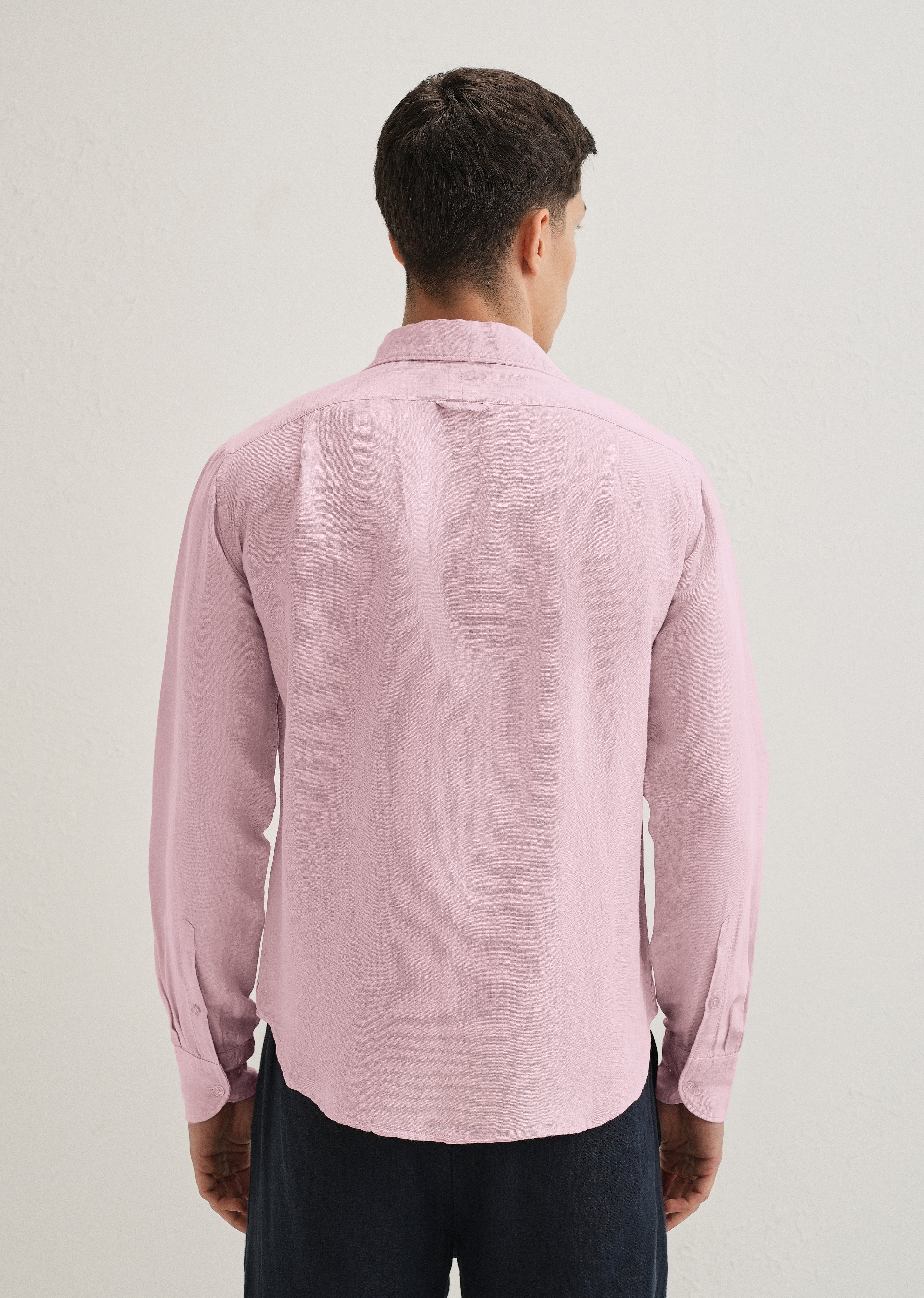 Pink Plain Linen Viscose Shirt - Image 3