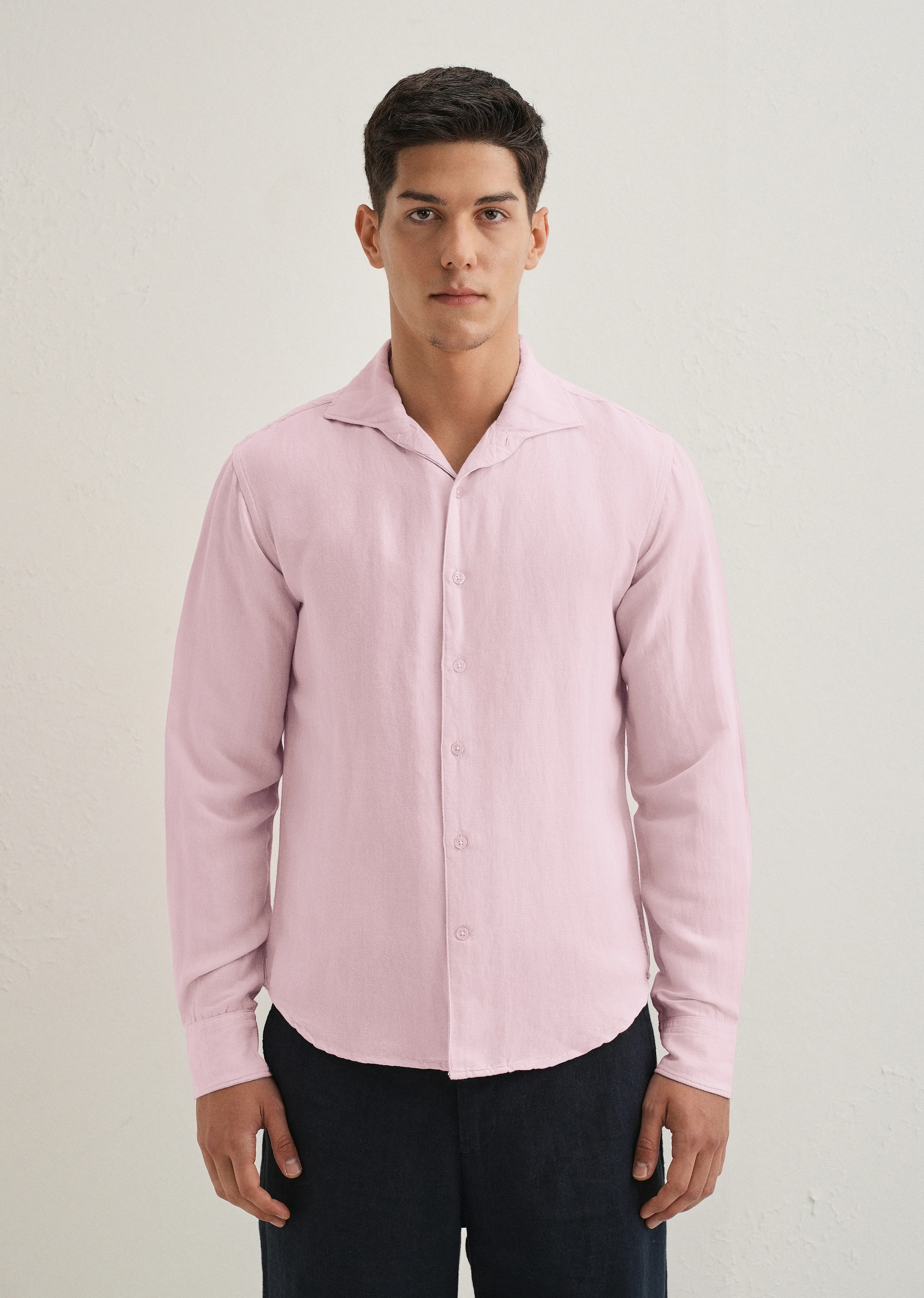 Pink Plain Linen Viscose Shirt - Image 4