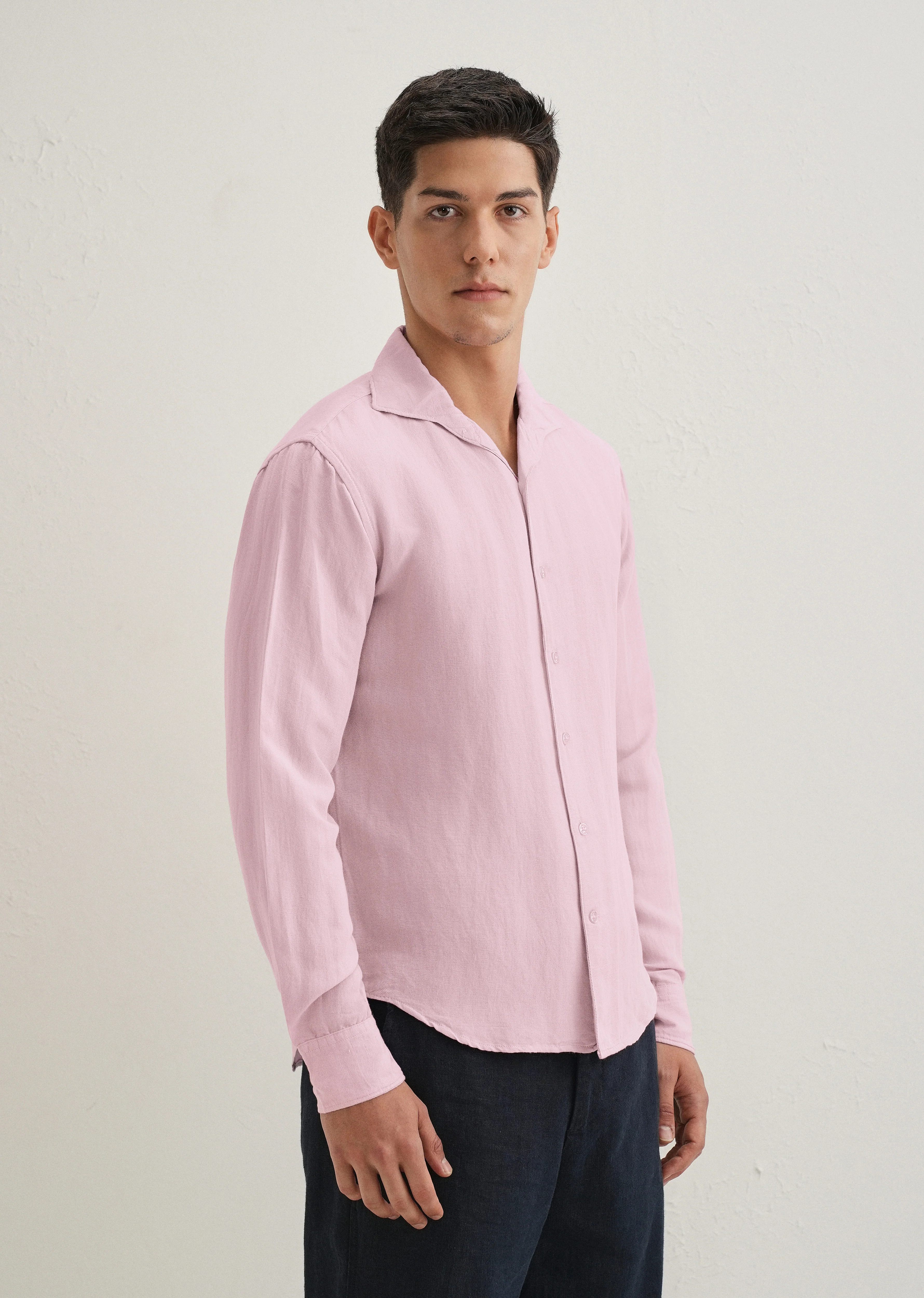 Pink Plain Linen Viscose Shirt - Image 5