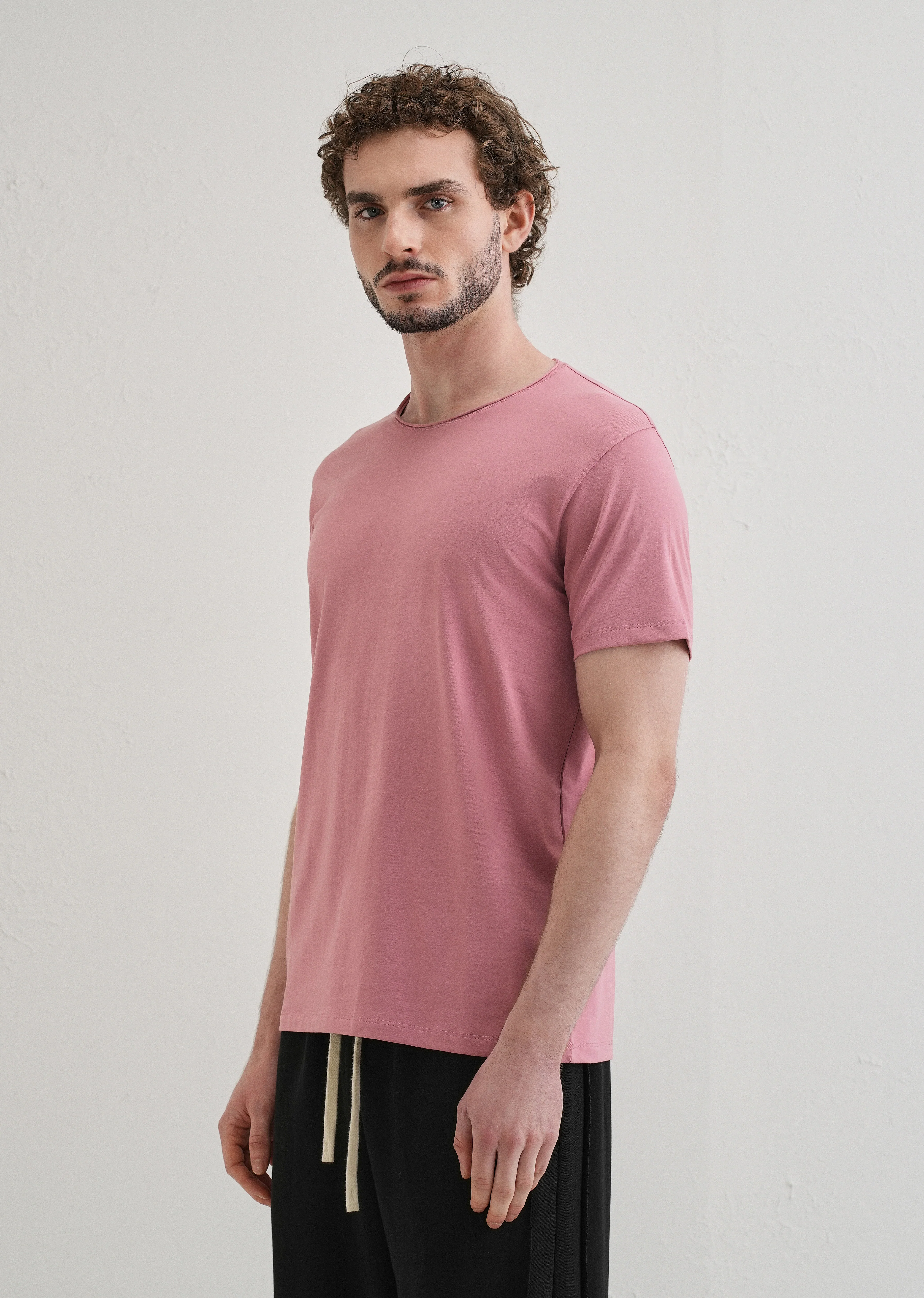 Pink Plain Round Neck T-shirt - Image 4