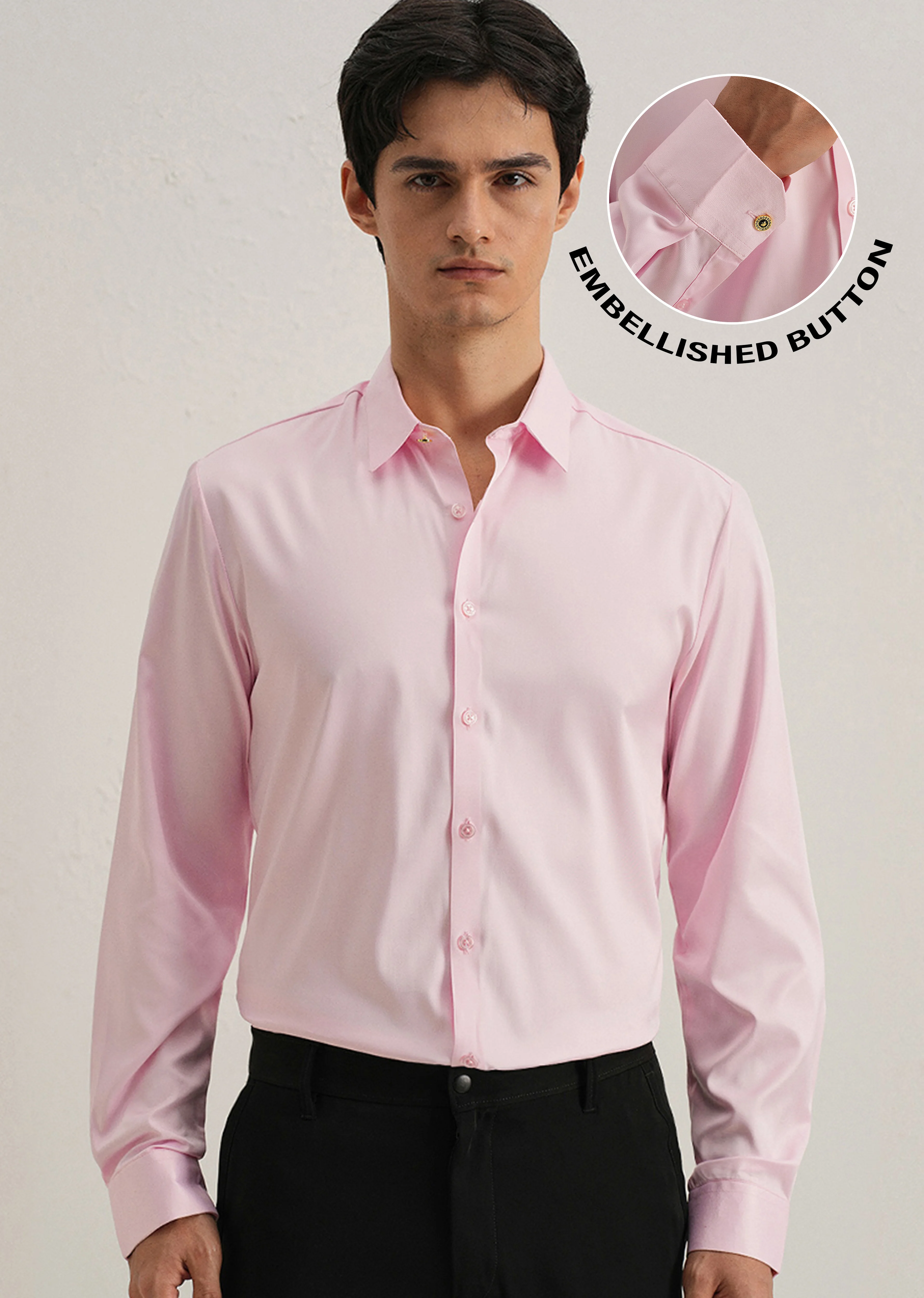 Pink Plain Stitchless Placket Shirt - Image 7