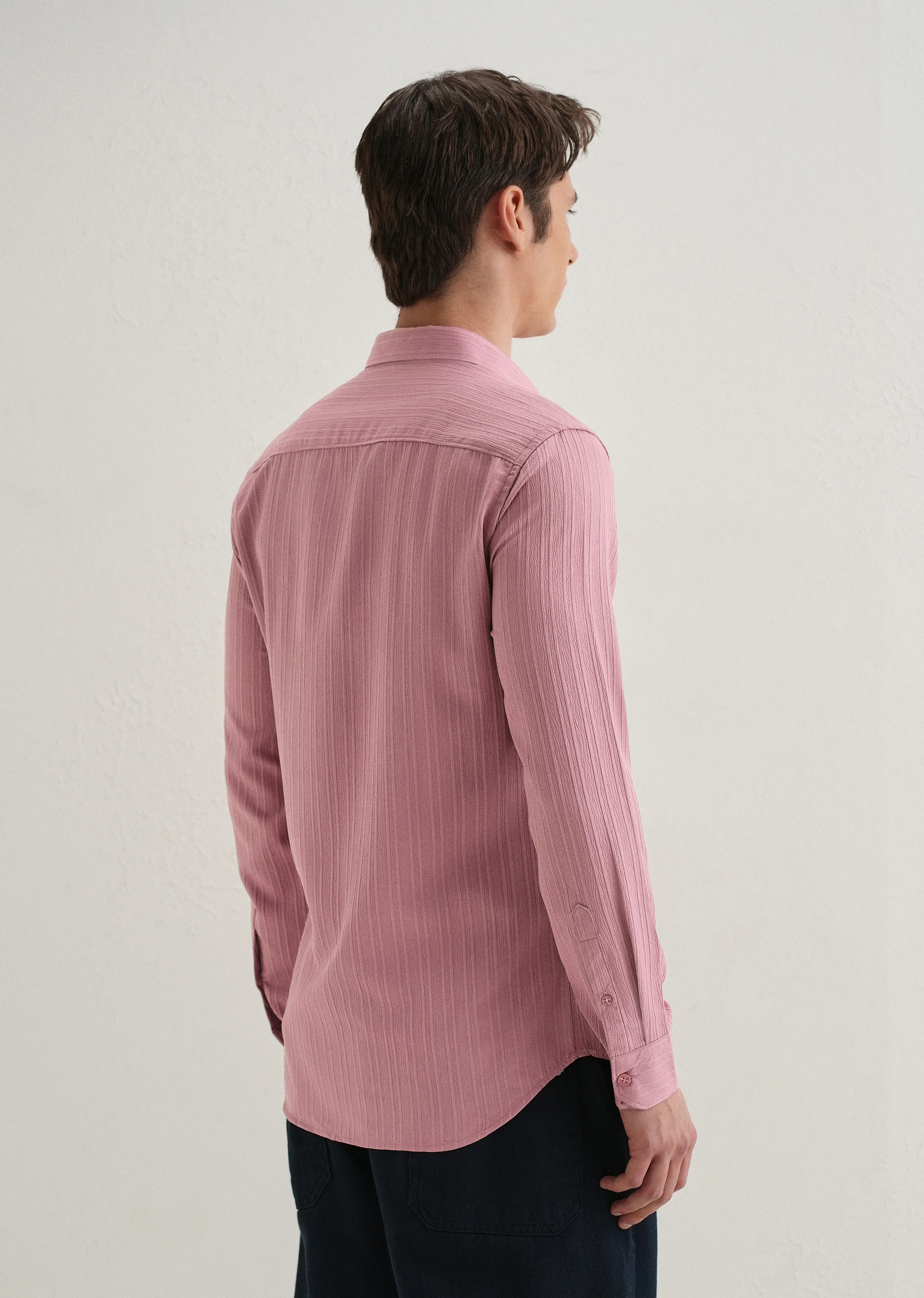 Pink Plain Self Striped Shirt - Image 2
