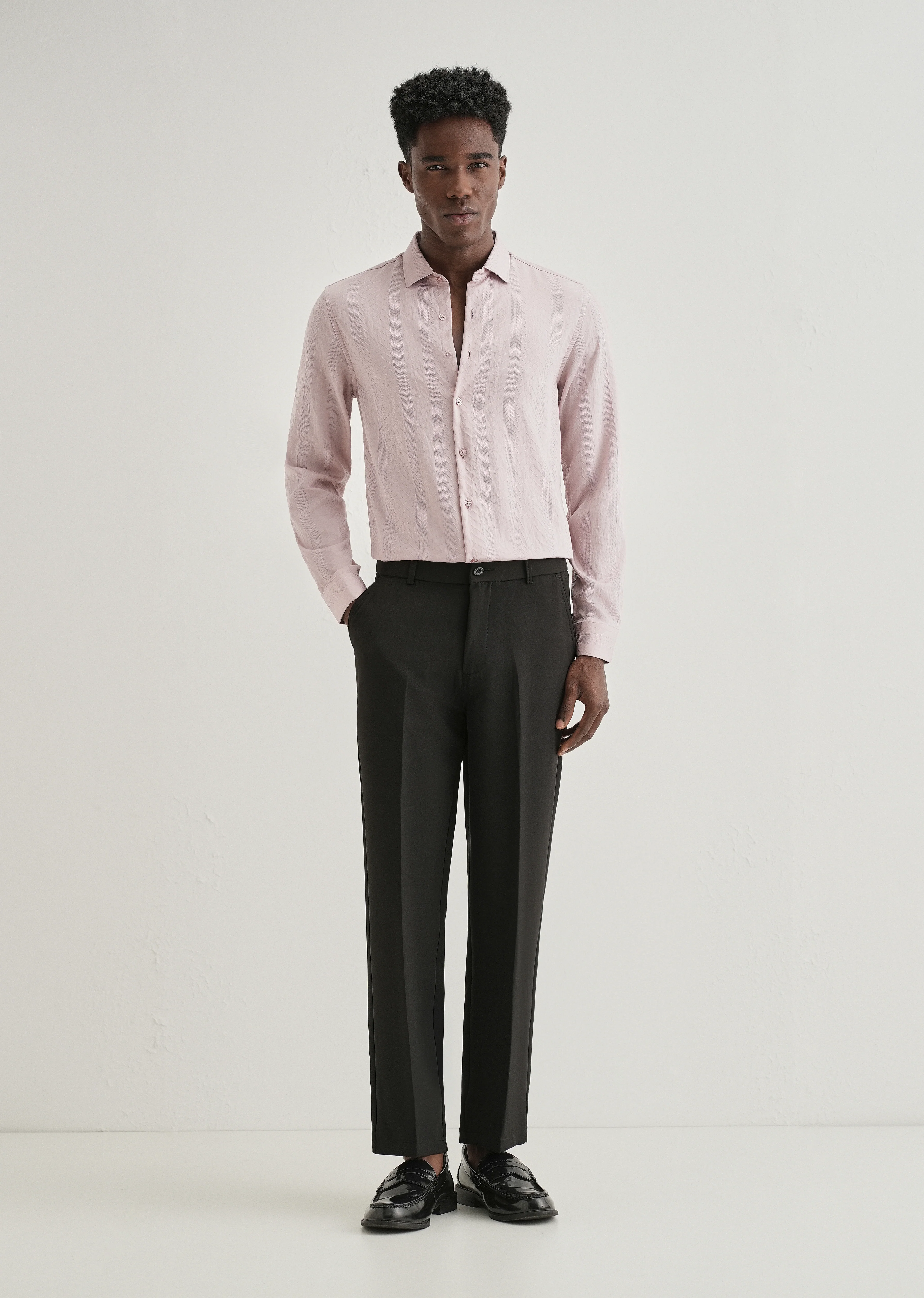 Pink Self Patterned Shirt - Image 6