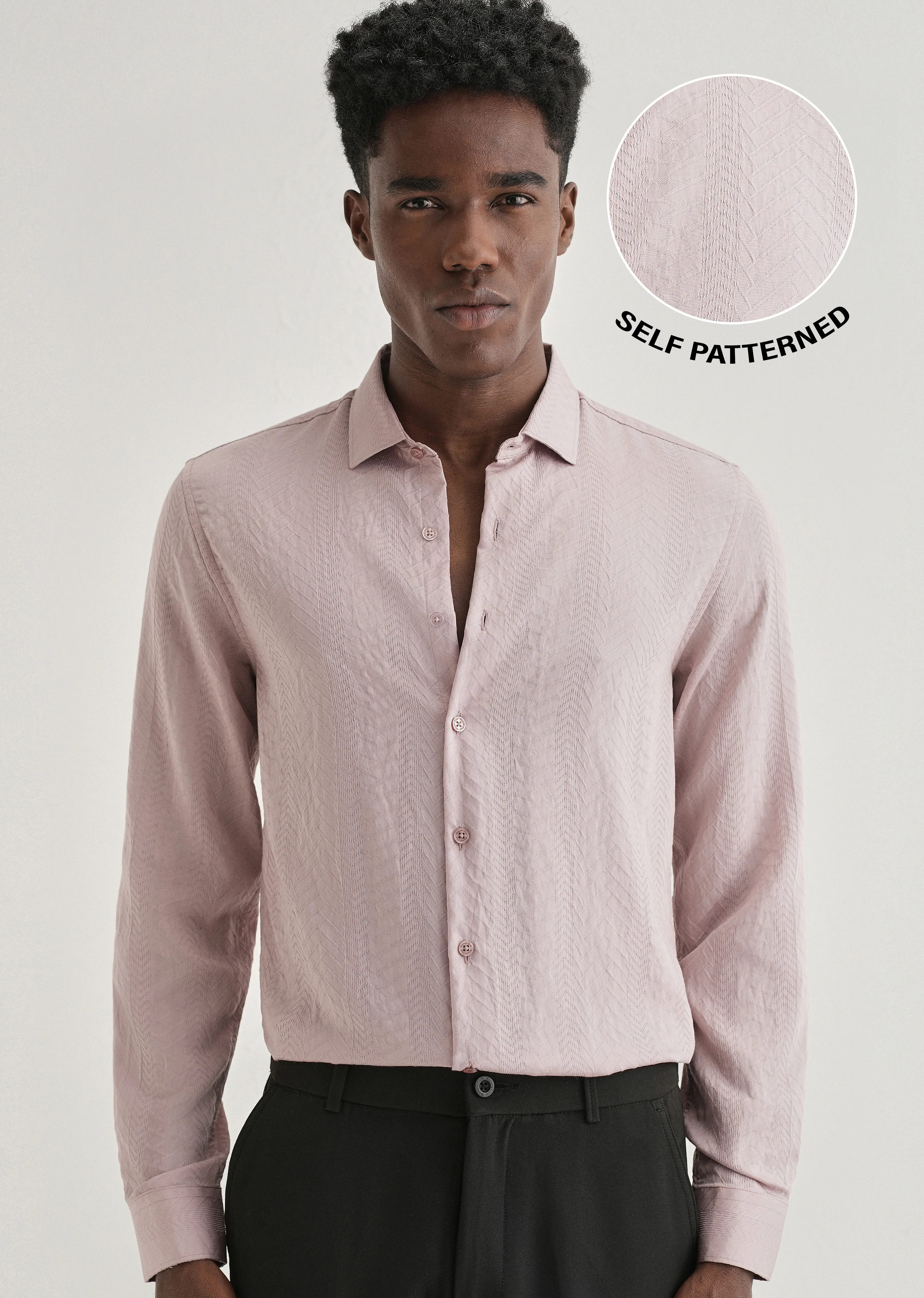 Pink Self Patterned Shirt - Image 7