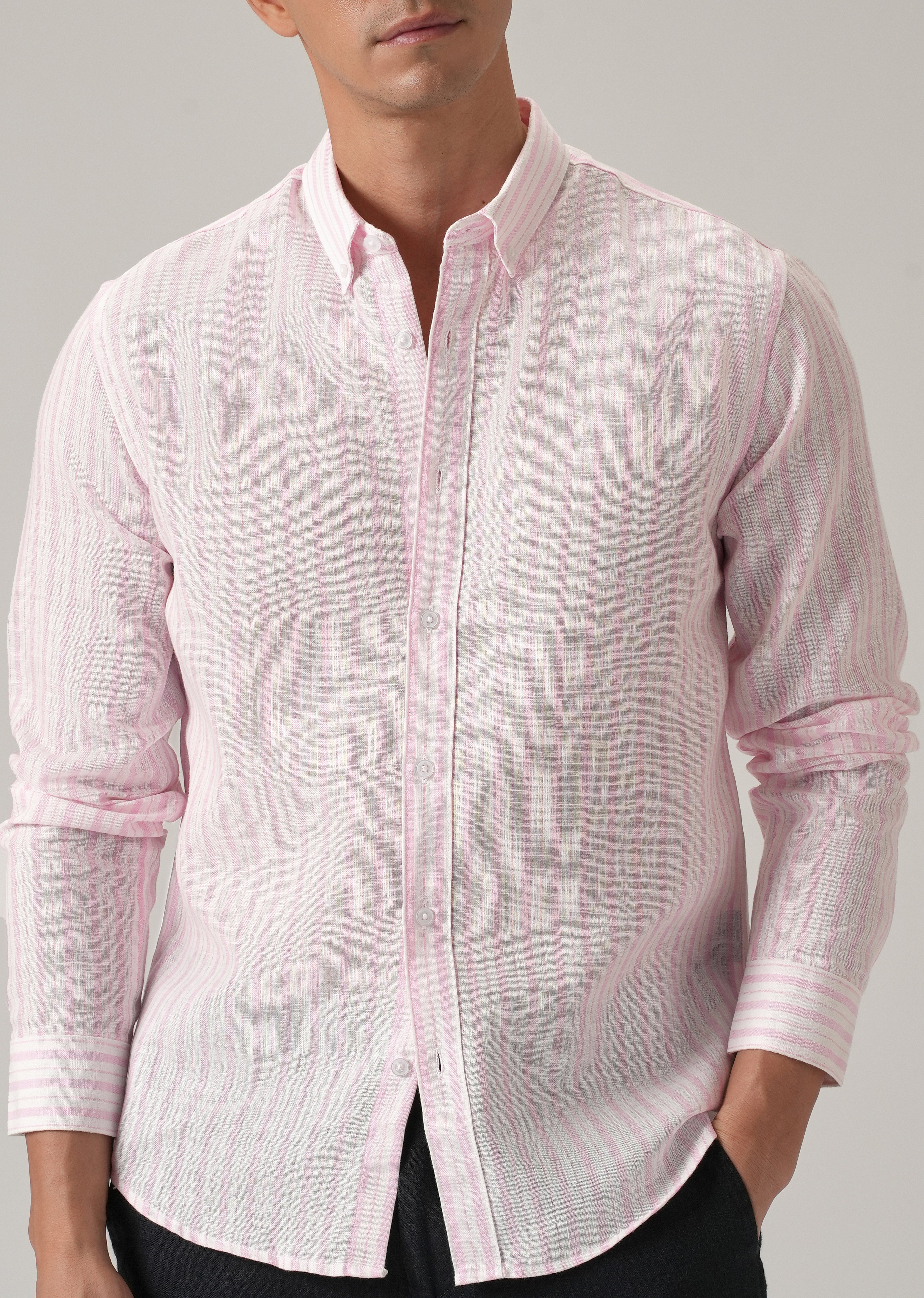 Pink Stripe Linen Shirt - Image 7