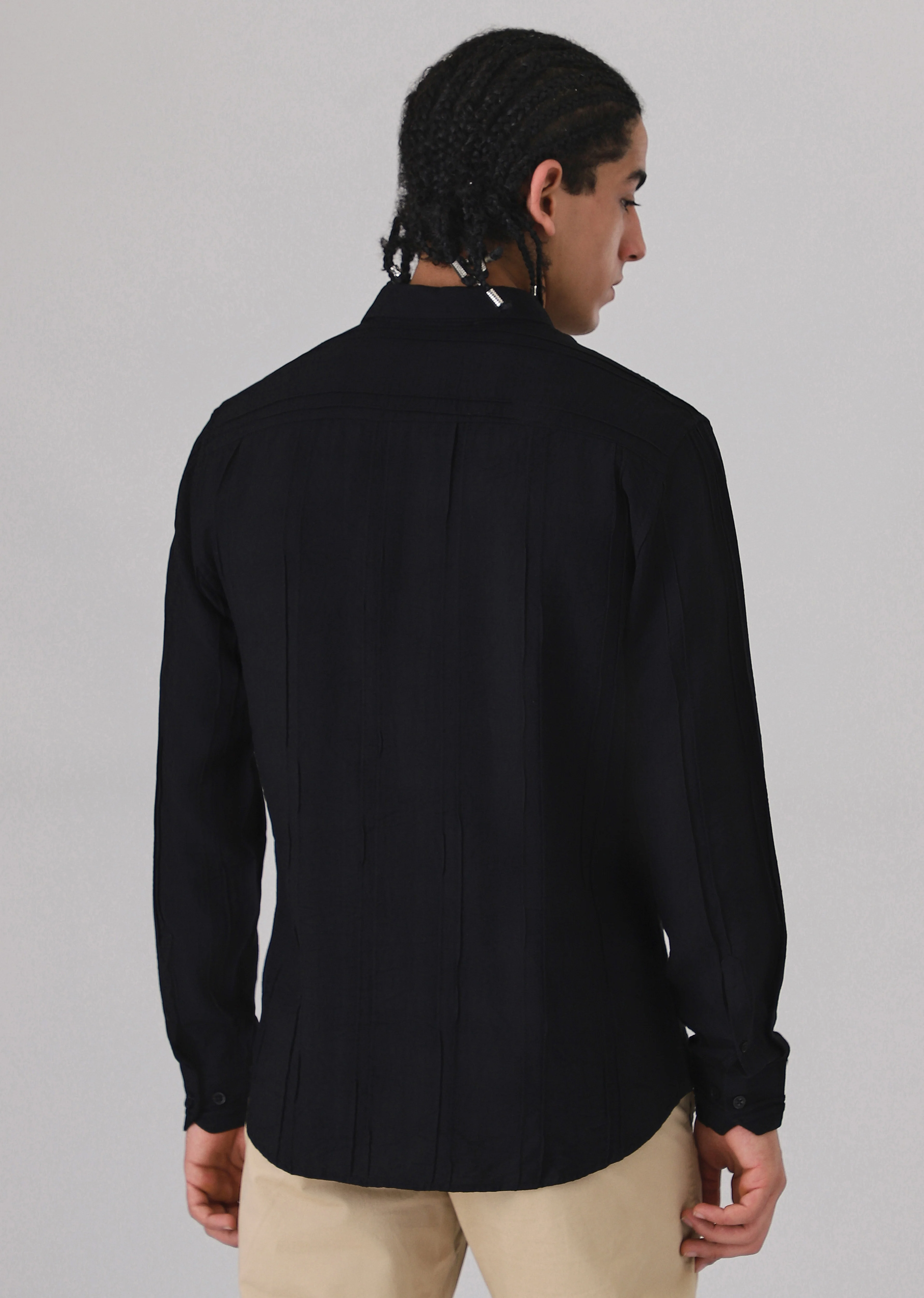 Pintucked Black Plain shirt - Image 4