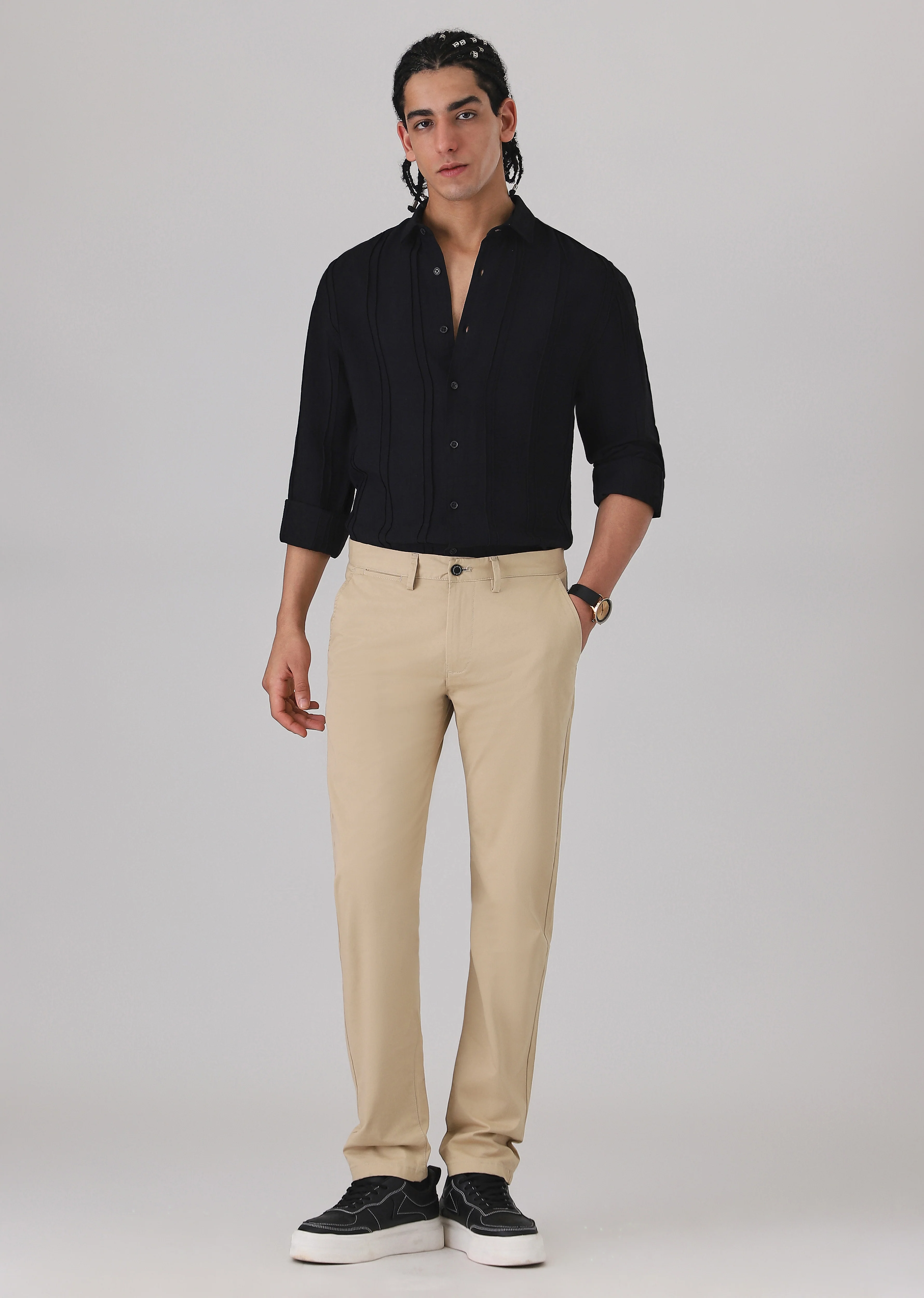 Pintucked Black Plain shirt - Image 6