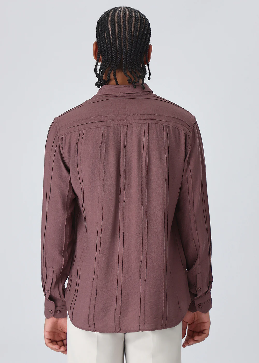 Pintucked Mauve Pink Plain Shirt - Image 4