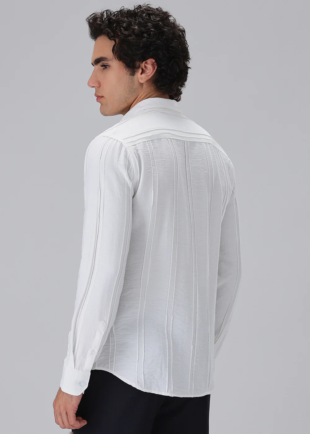 Pintucked White Plain Shirt - Image 4
