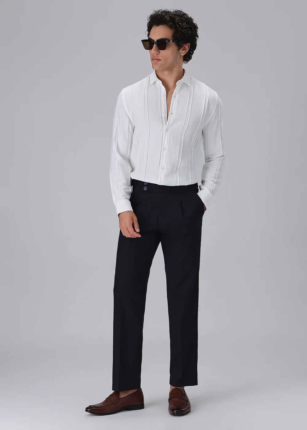Pintucked White Plain Shirt - Image 6