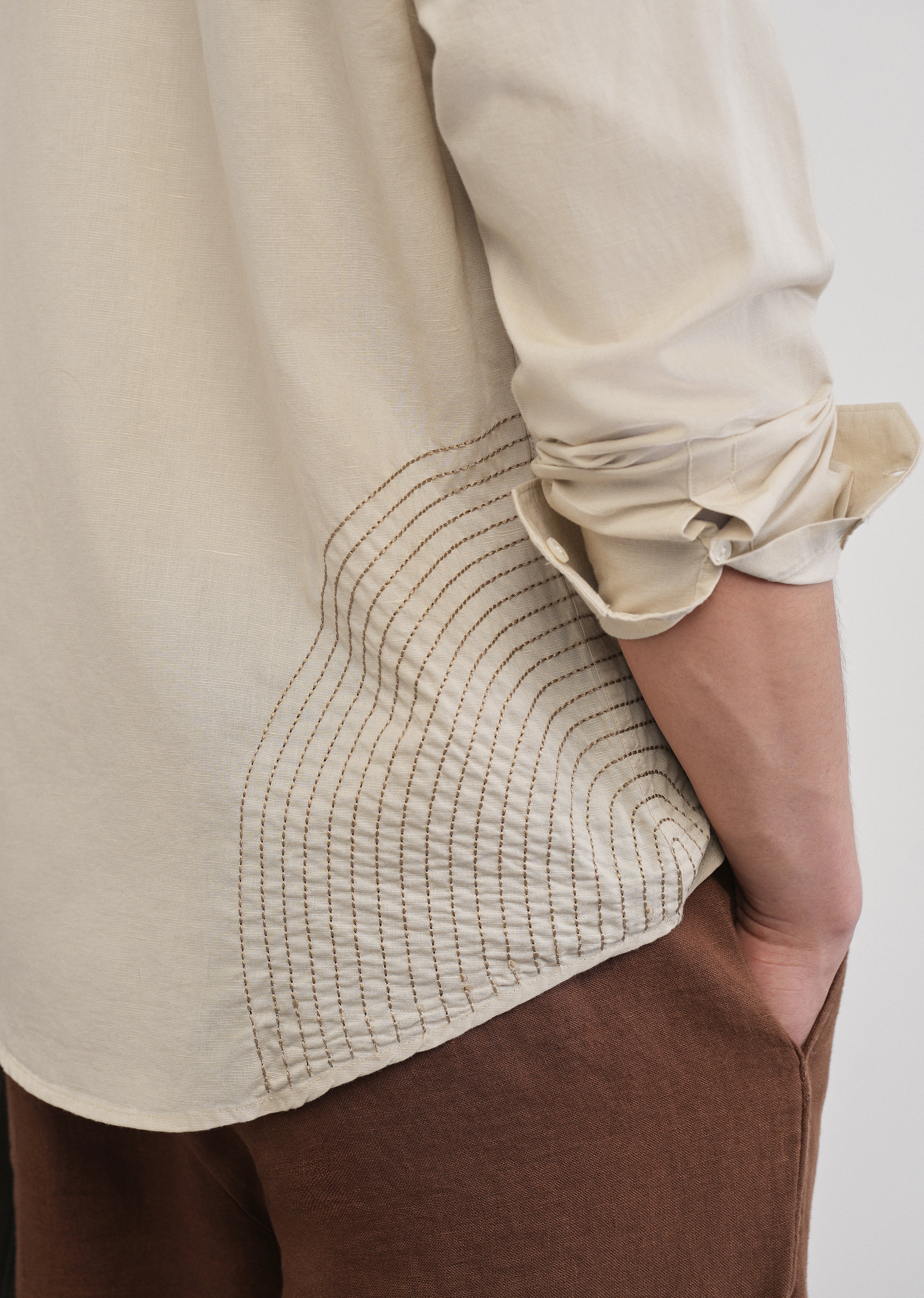 Placement Embroidered Beige Shirt - Image 6