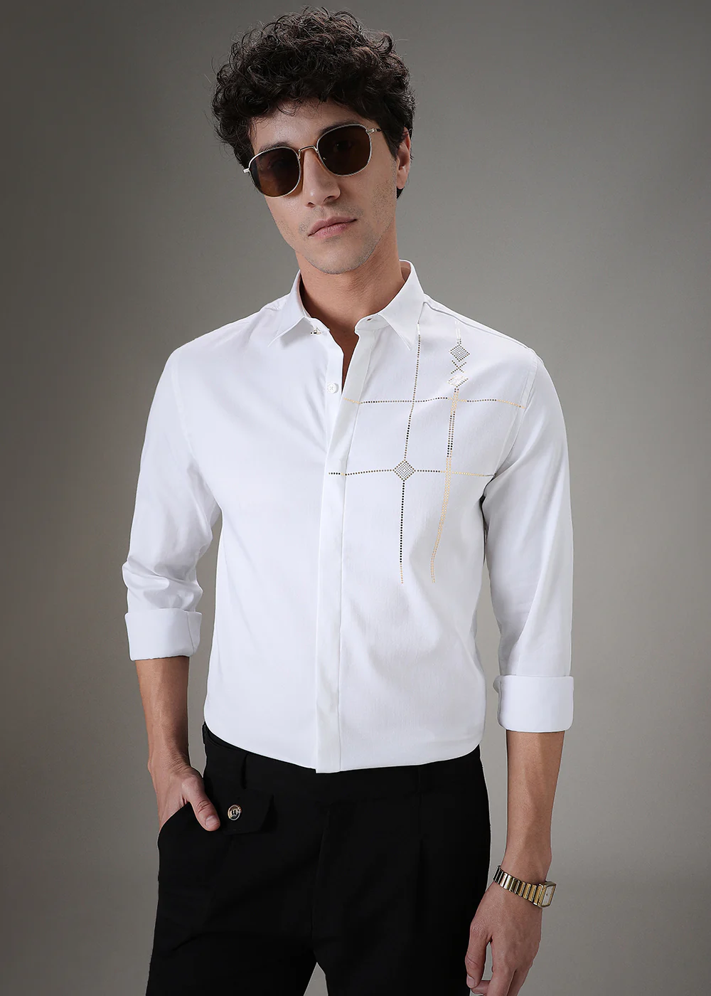 Plaid Diamond White Designer Shirt - Image 3