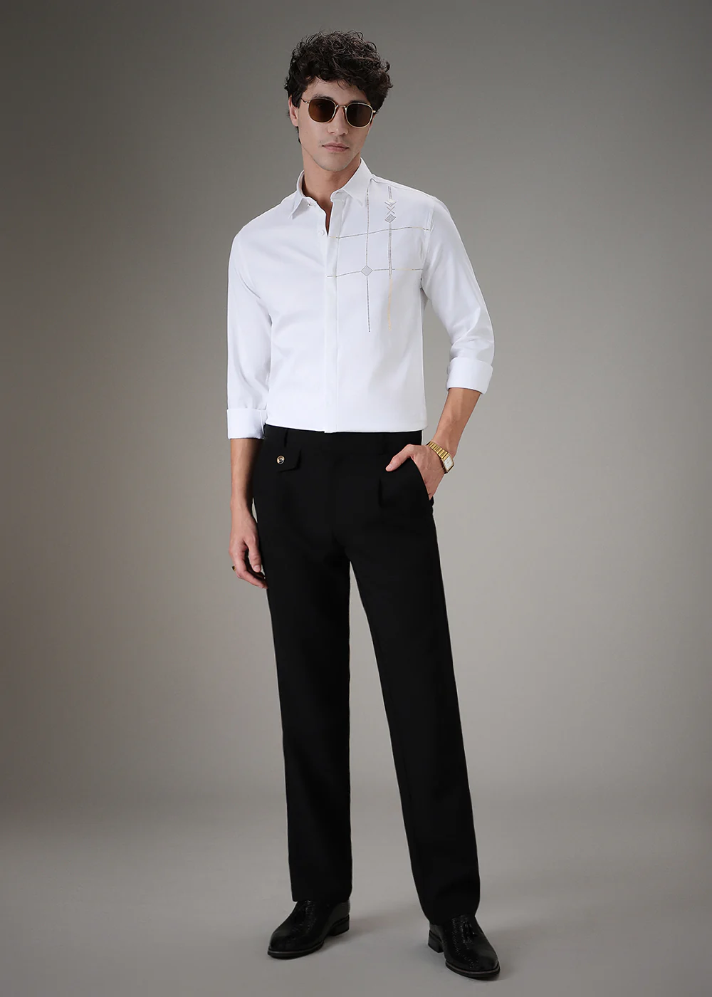 Plaid Diamond White Designer Shirt - Image 6