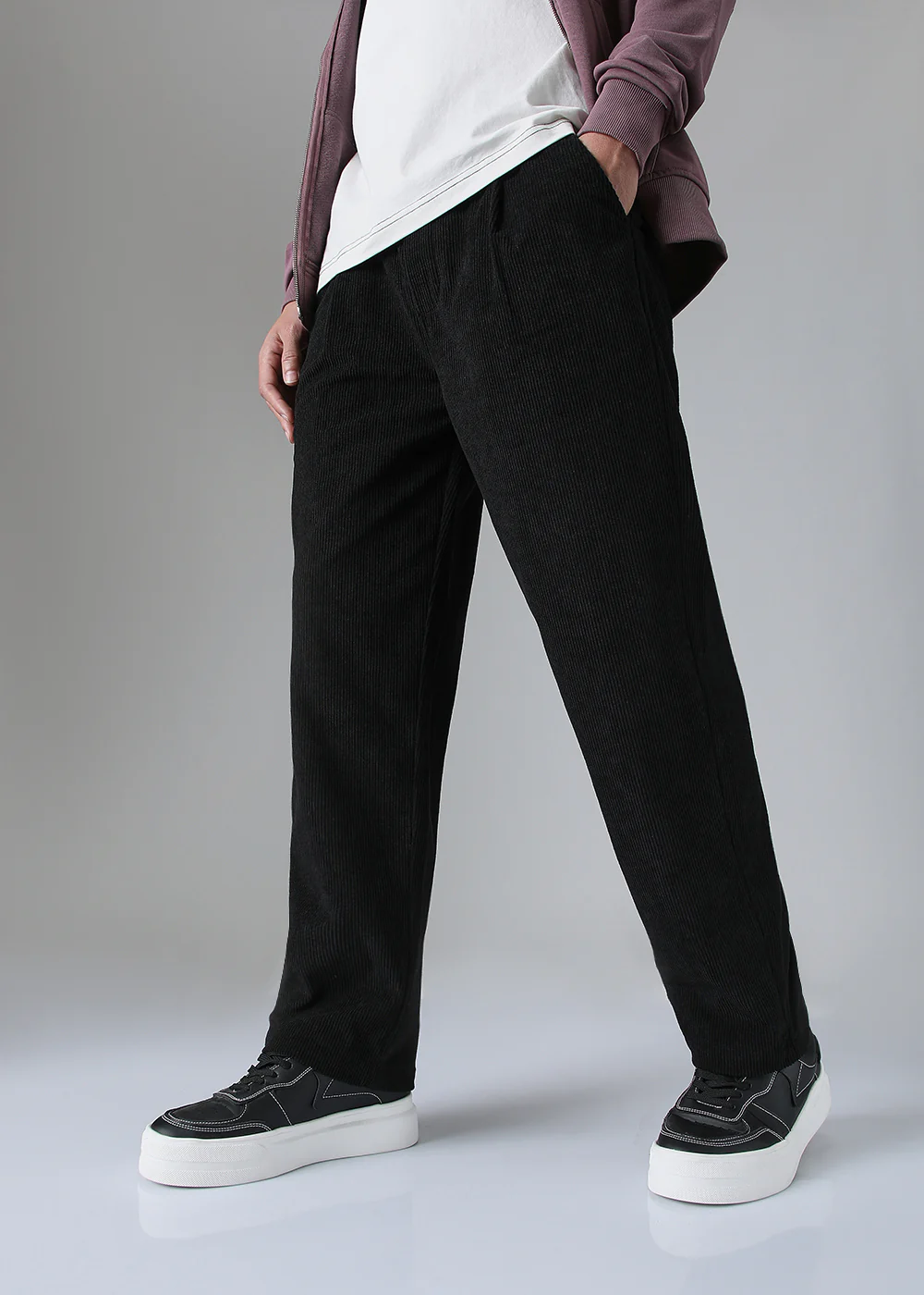 Pleated Black Corduroy Pant - Image 3