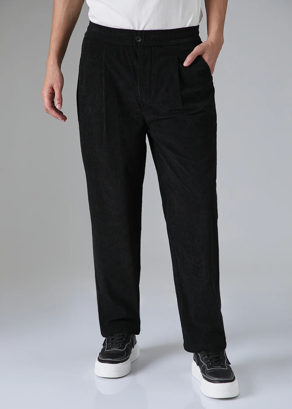 Pleated Black Corduroy Pant - Image 4