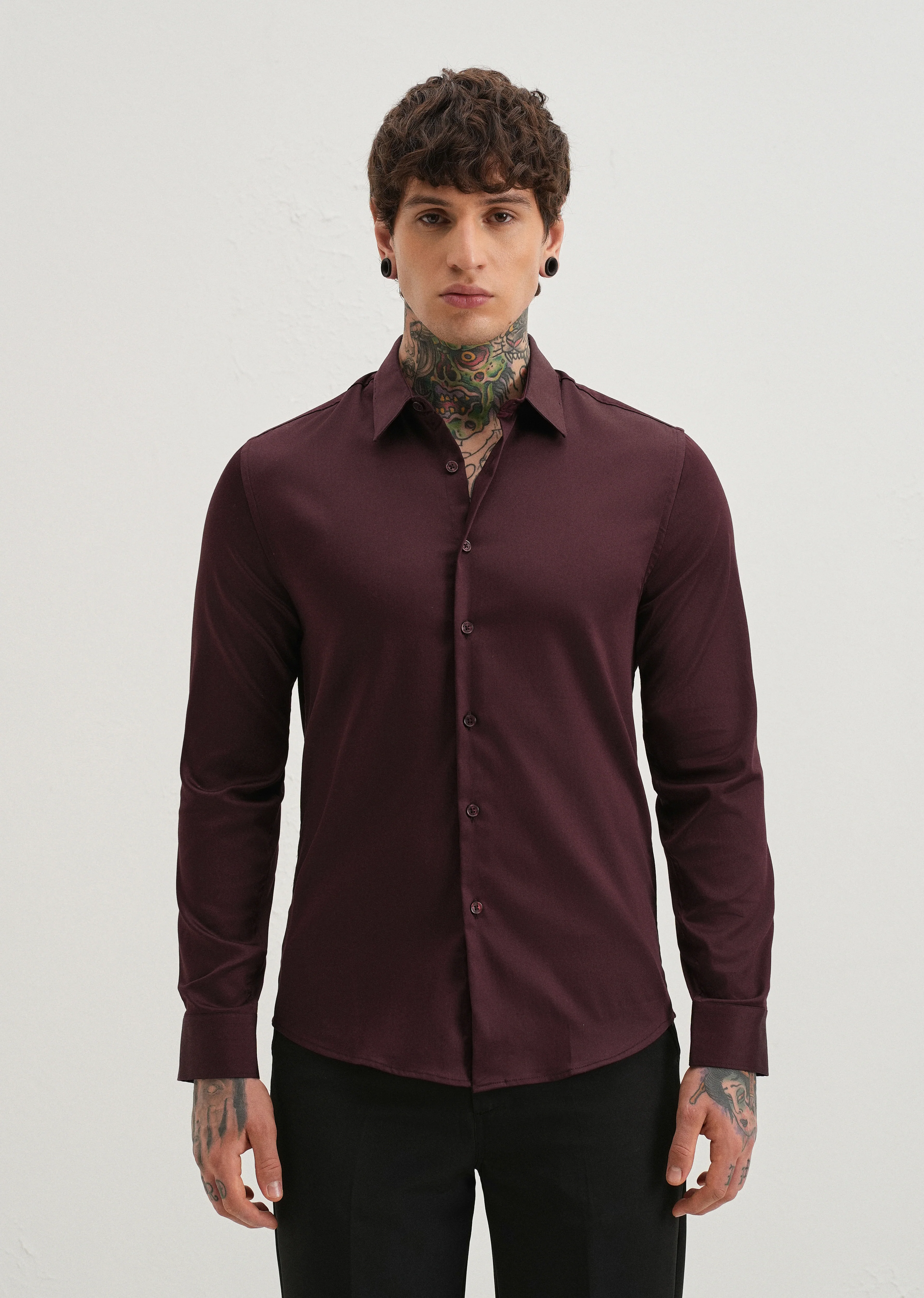 Plum Plain Satin Shirt - Image 3