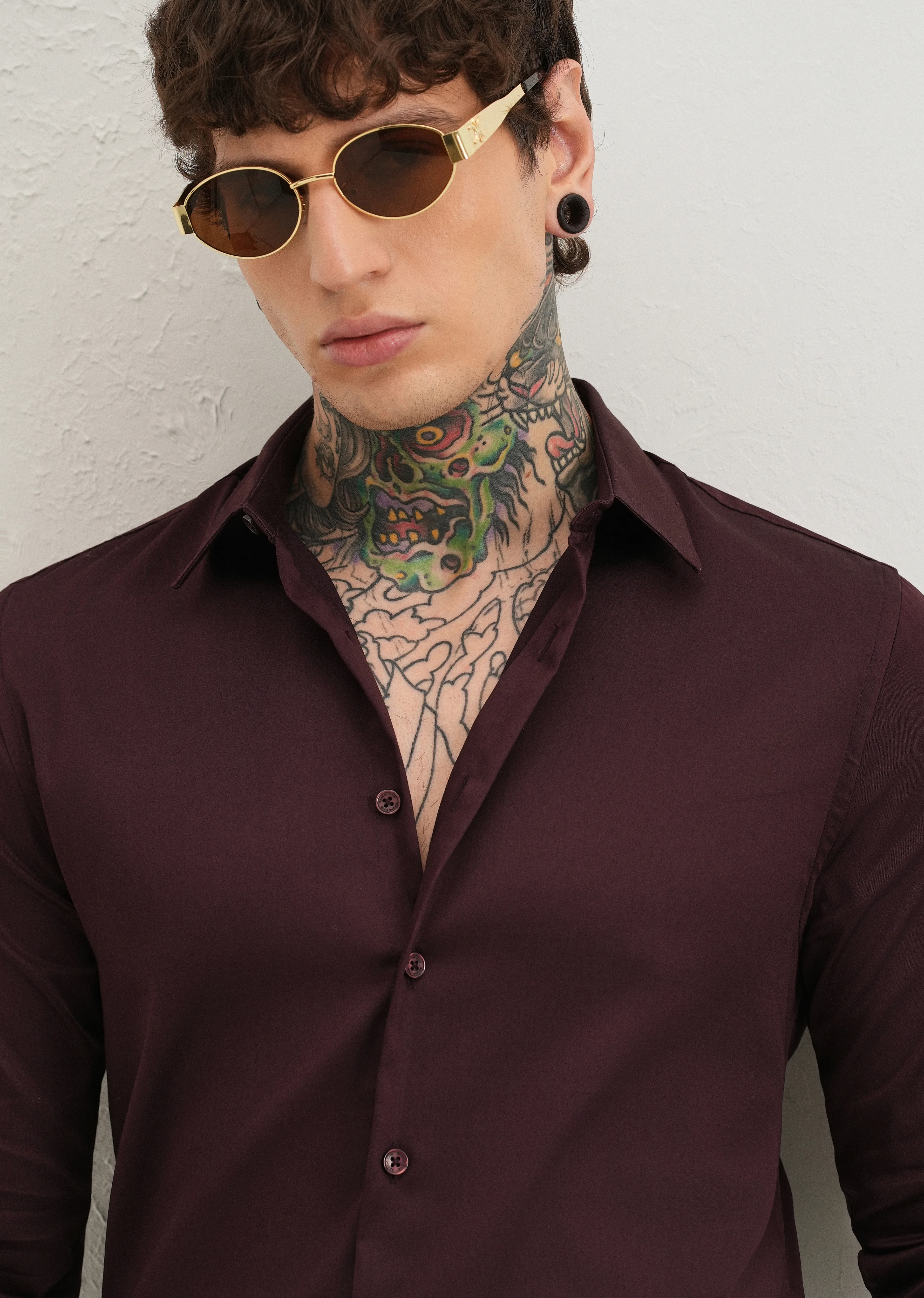 Plum Plain Satin Shirt - Image 5