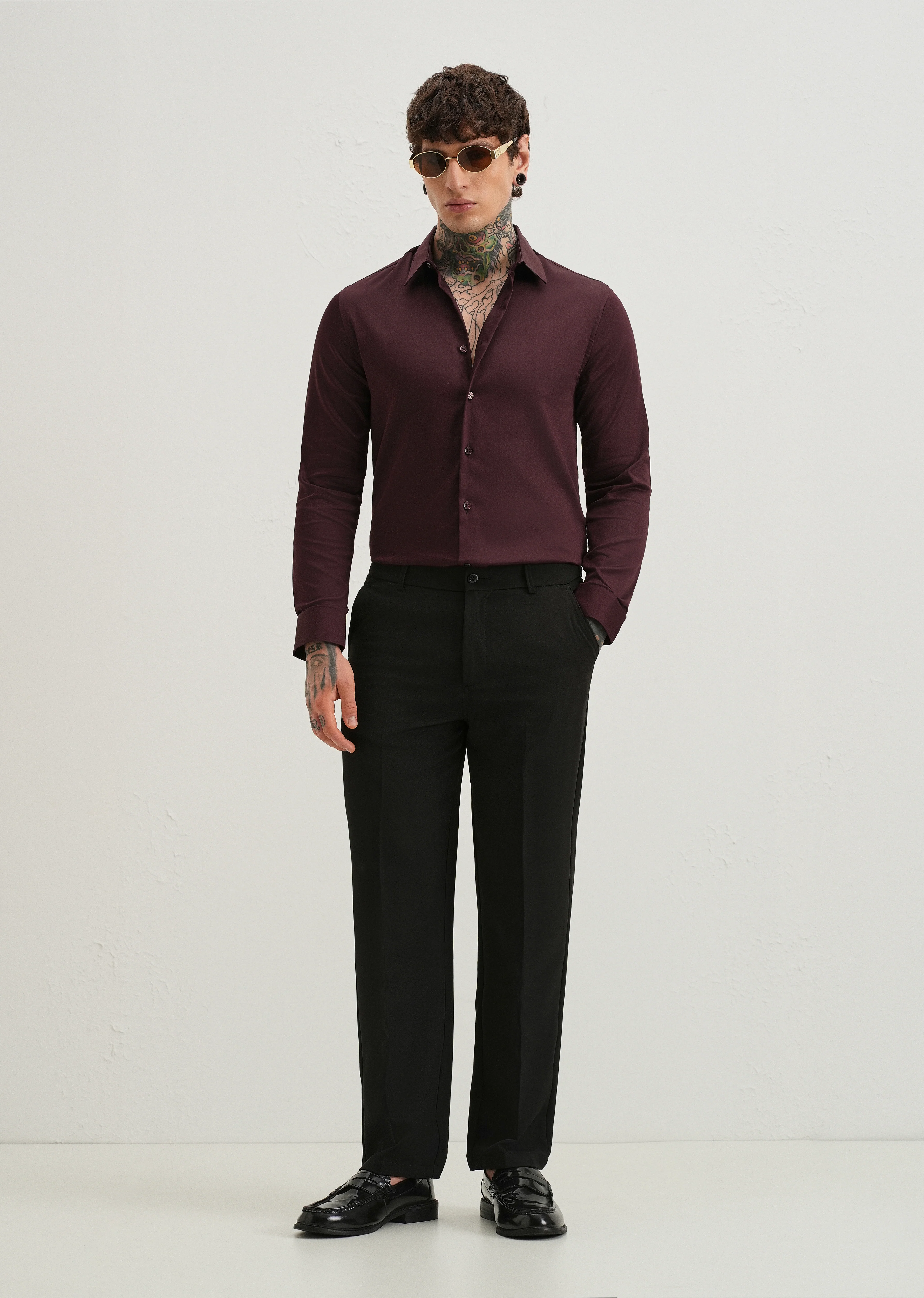 Plum Plain Satin Shirt - Image 6