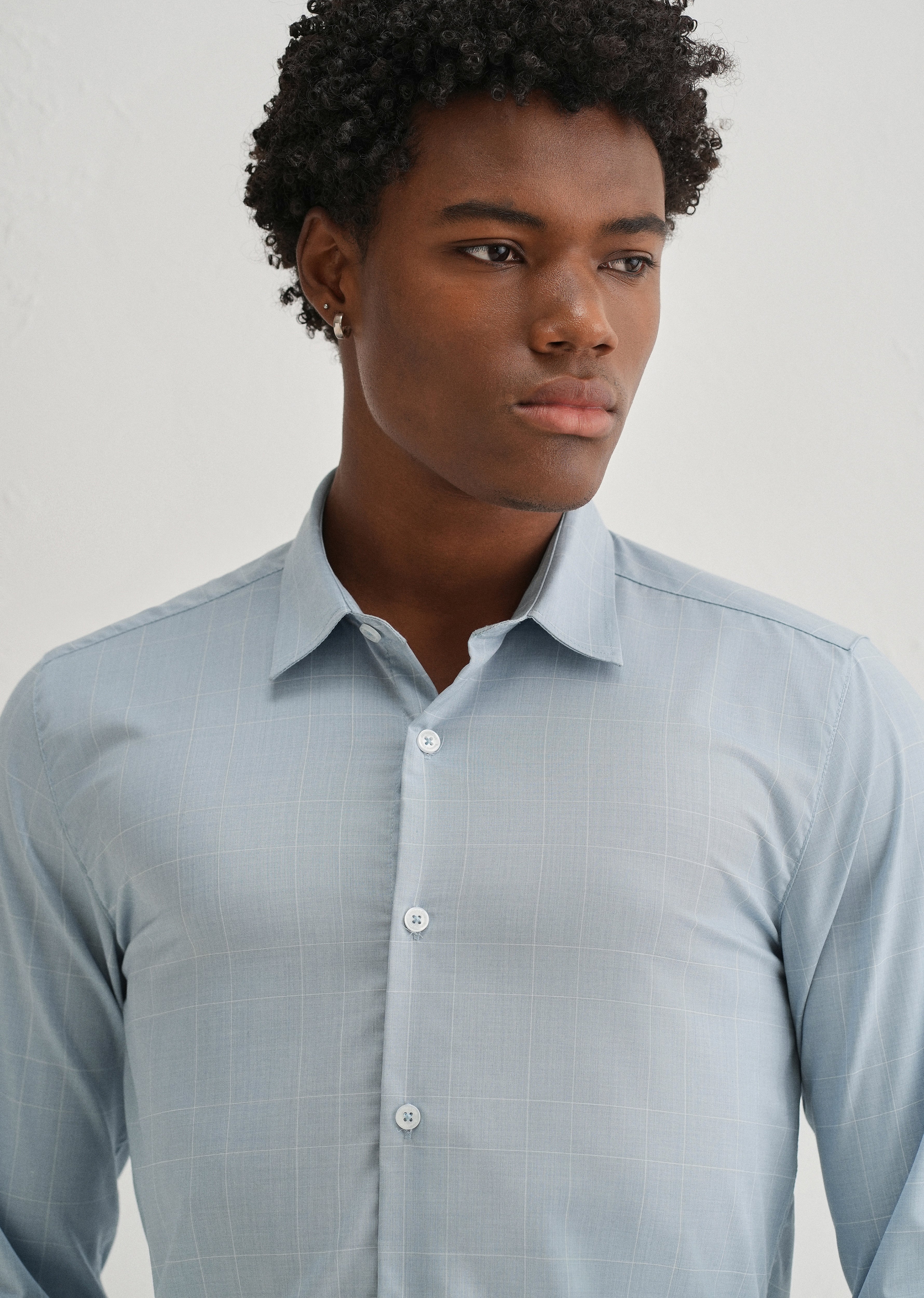 Powder Blue Windowpane Check Shirt - Image 2