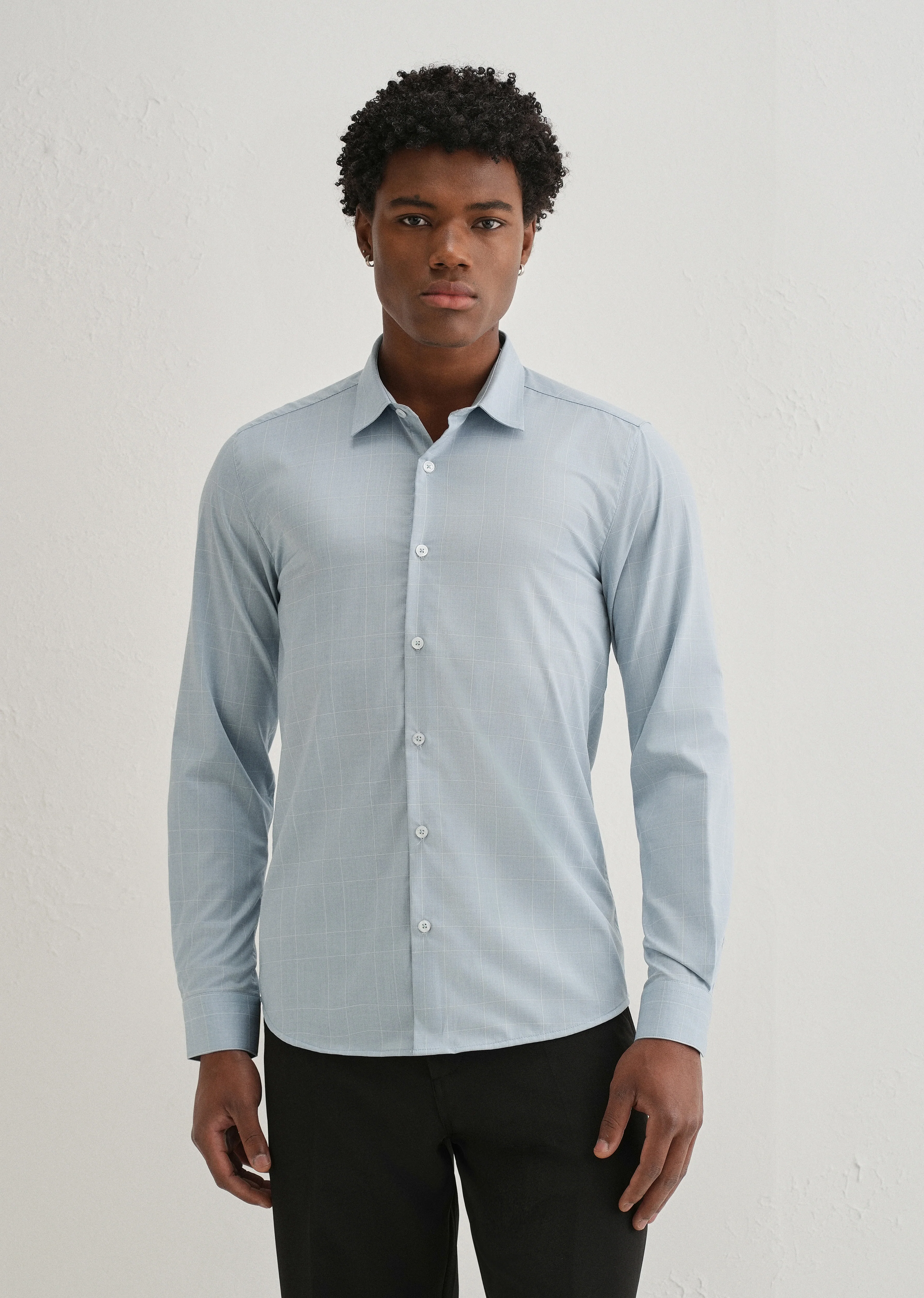 Powder Blue Windowpane Check Shirt - Image 4