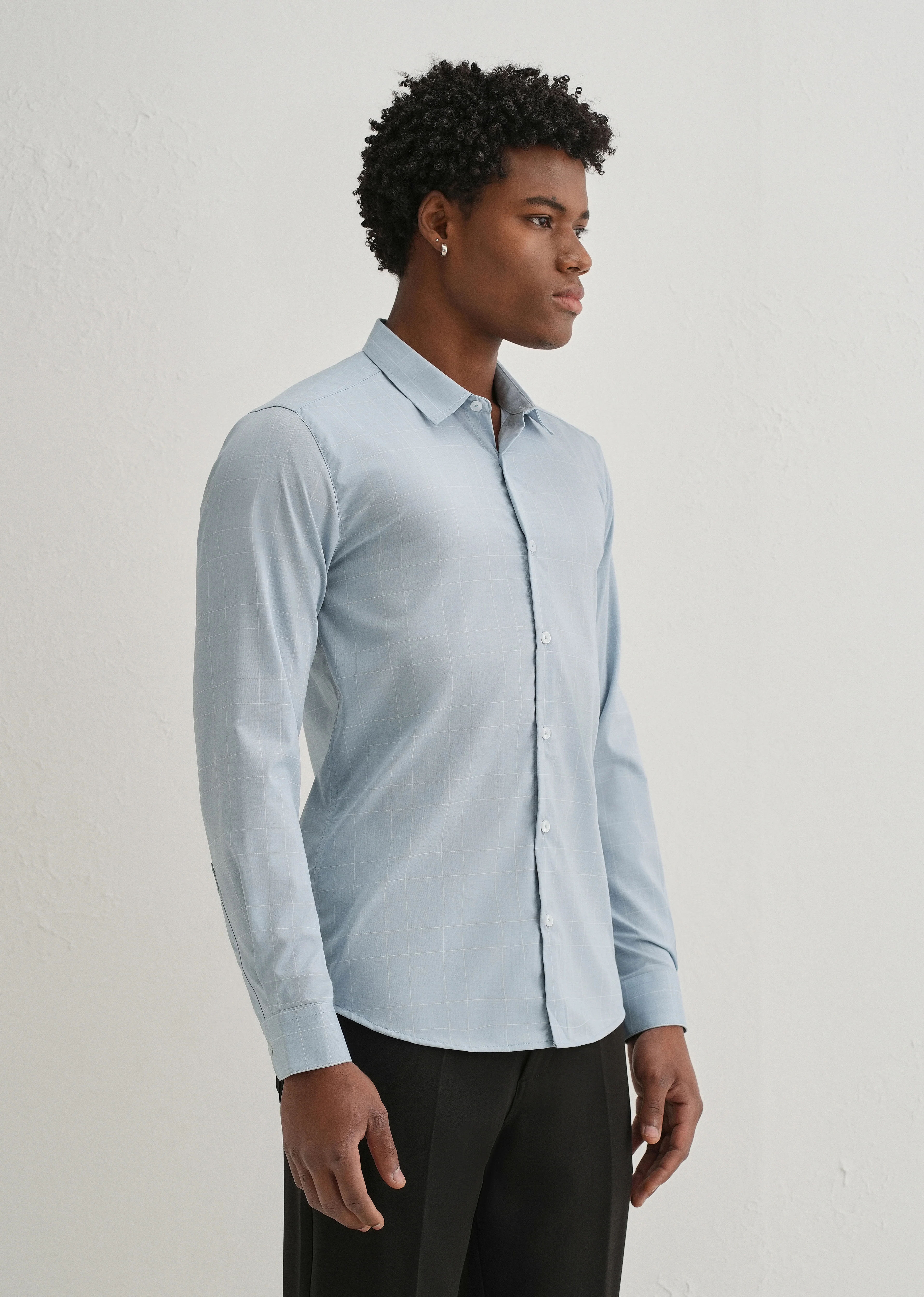 Powder Blue Windowpane Check Shirt - Image 5