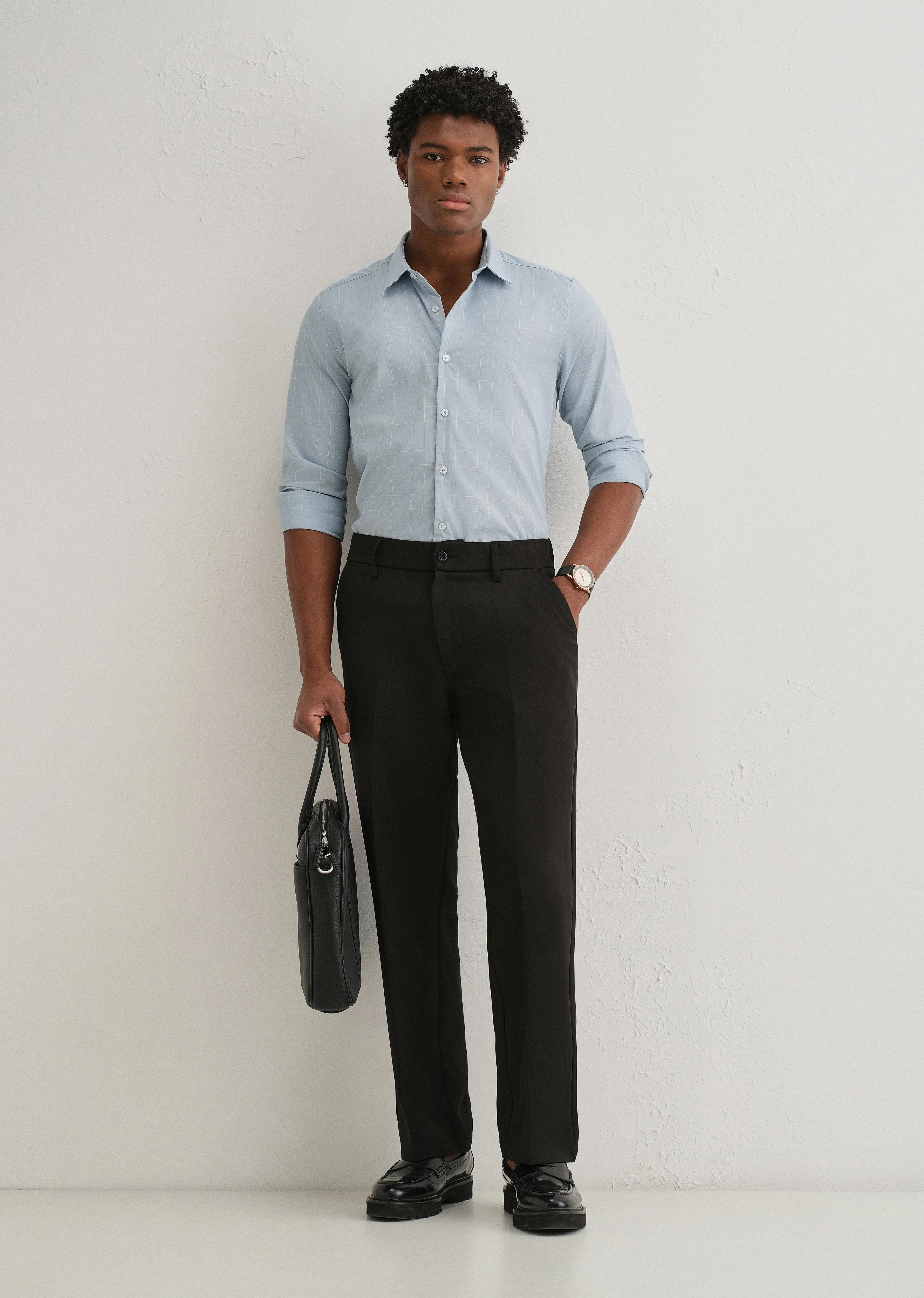 Powder Blue Windowpane Check Shirt - Image 6